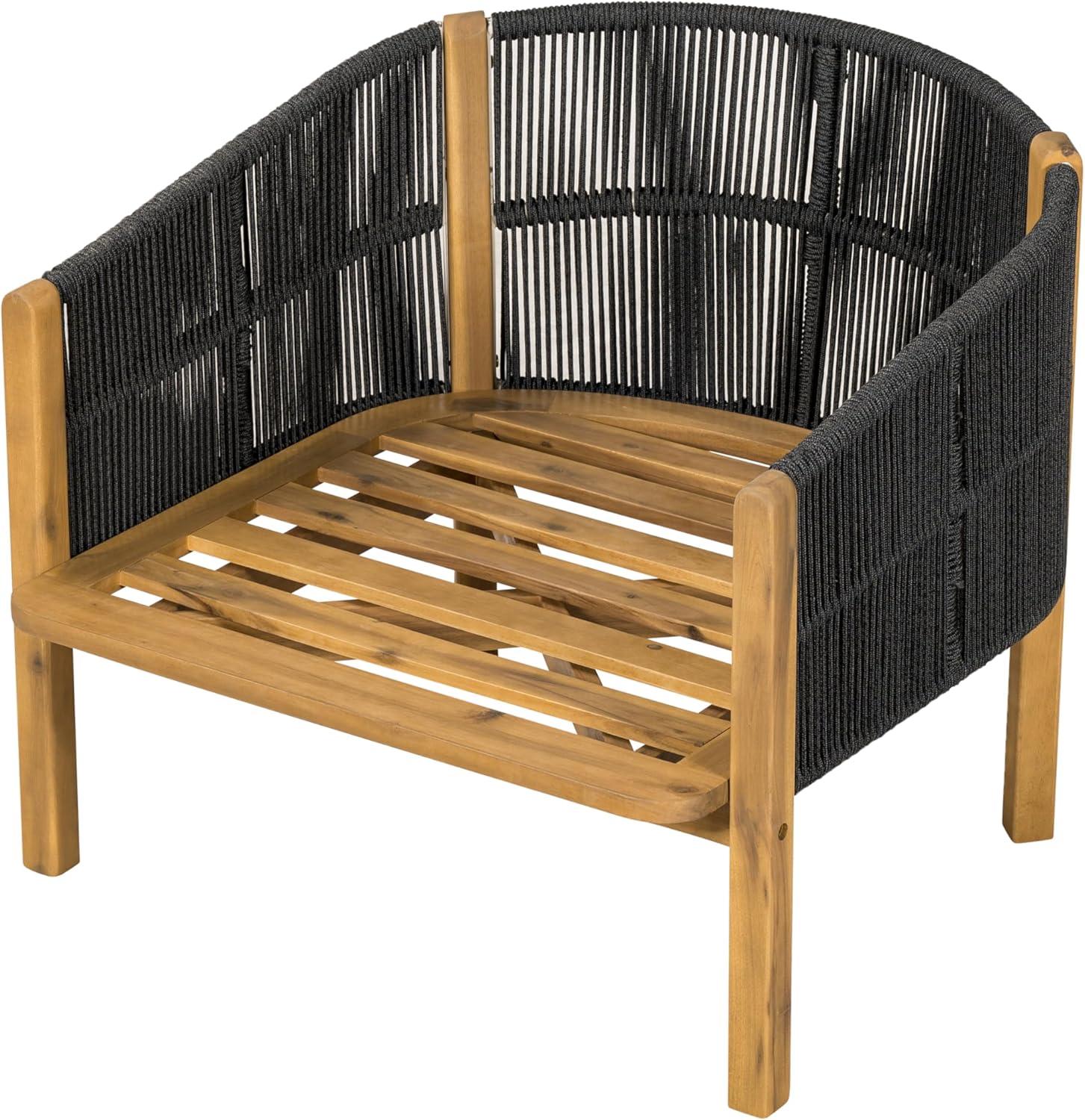 image:imageChristopher Knight Home Grotta Acacia Wood Patio Accent Chair Wooden Lounge Chair Outdoor Outdoor Barrel Chair with Rope WeaveRemovable Cushion Curved Backrest Single Lounge Sofa BeigeTeakGrayteak