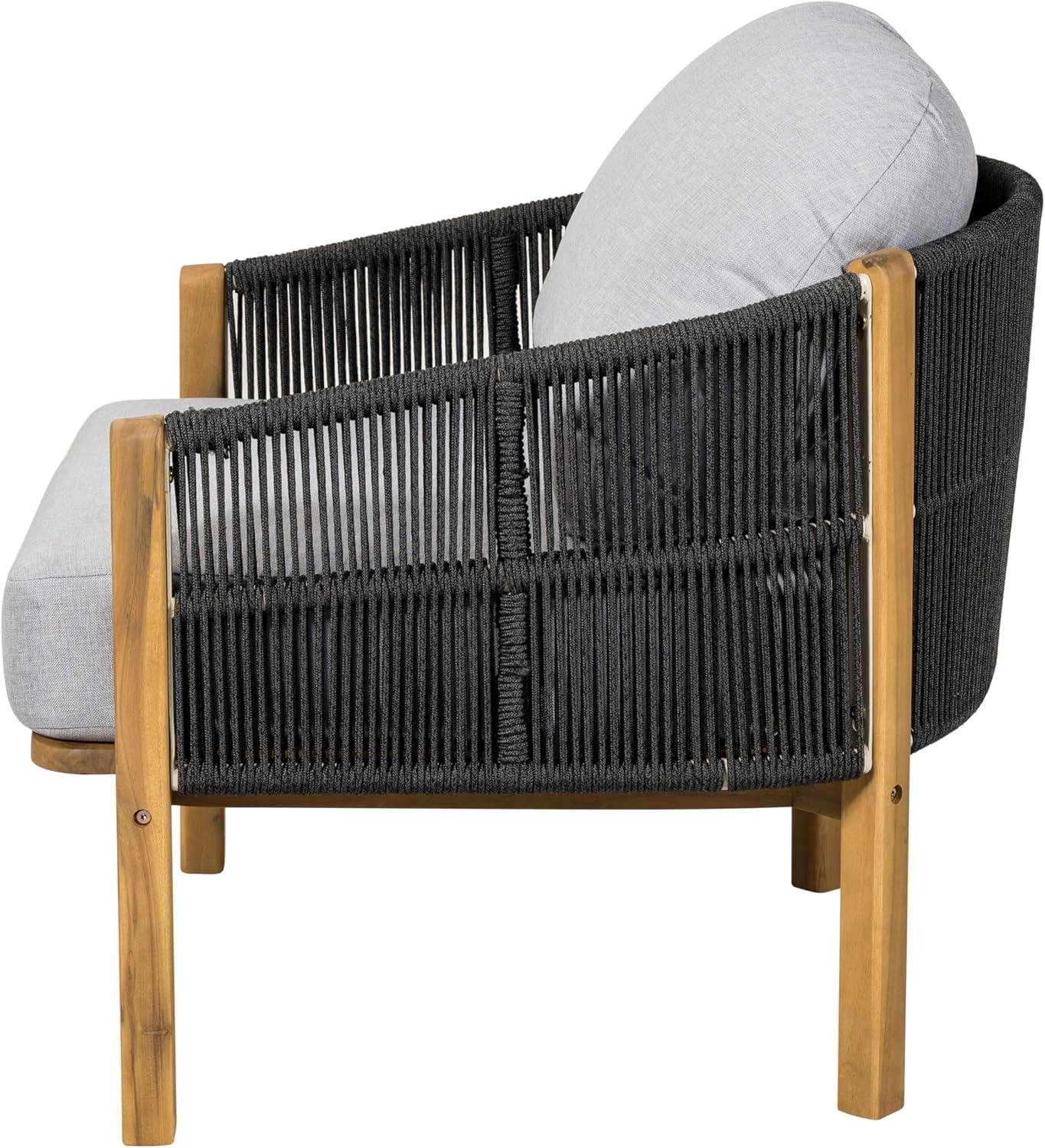 image:imageChristopher Knight Home Grotta Acacia Wood Patio Accent Chair Wooden Lounge Chair Outdoor Outdoor Barrel Chair with Rope WeaveRemovable Cushion Curved Backrest Single Lounge Sofa BeigeTeakGrayteak