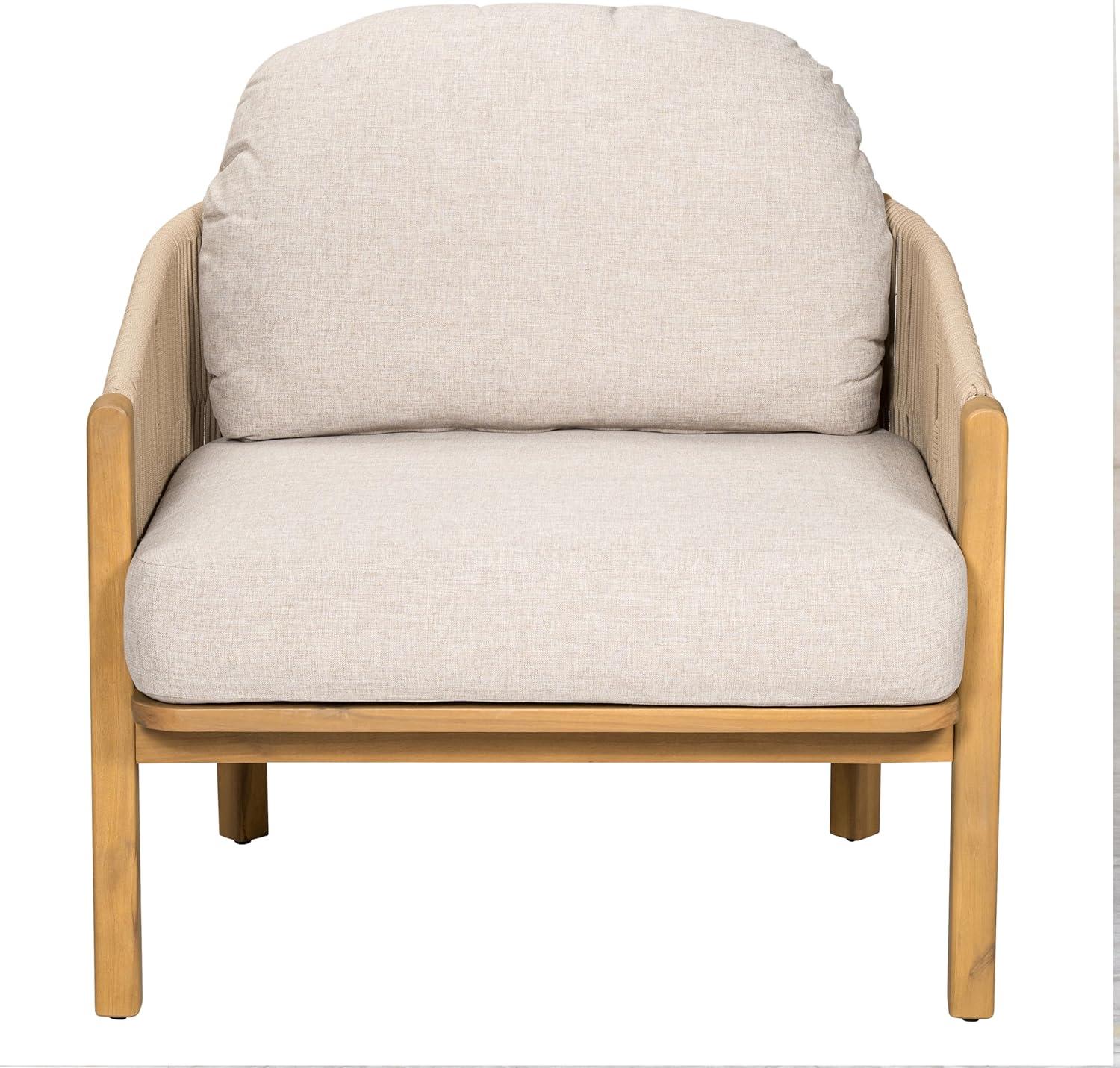 image:imageChristopher Knight Home Grotta Acacia Wood Patio Accent Chair Wooden Lounge Chair Outdoor Outdoor Barrel Chair with Rope WeaveRemovable Cushion Curved Backrest Single Lounge Sofa BeigeTeakBeigeteak