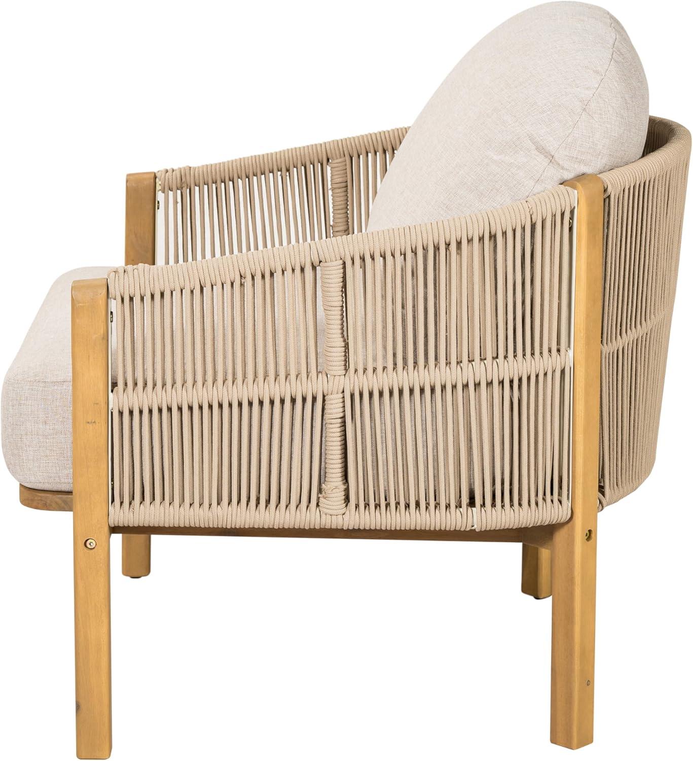 image:imageChristopher Knight Home Grotta Acacia Wood Patio Accent Chair Wooden Lounge Chair Outdoor Outdoor Barrel Chair with Rope WeaveRemovable Cushion Curved Backrest Single Lounge Sofa BeigeTeakBeigeteak