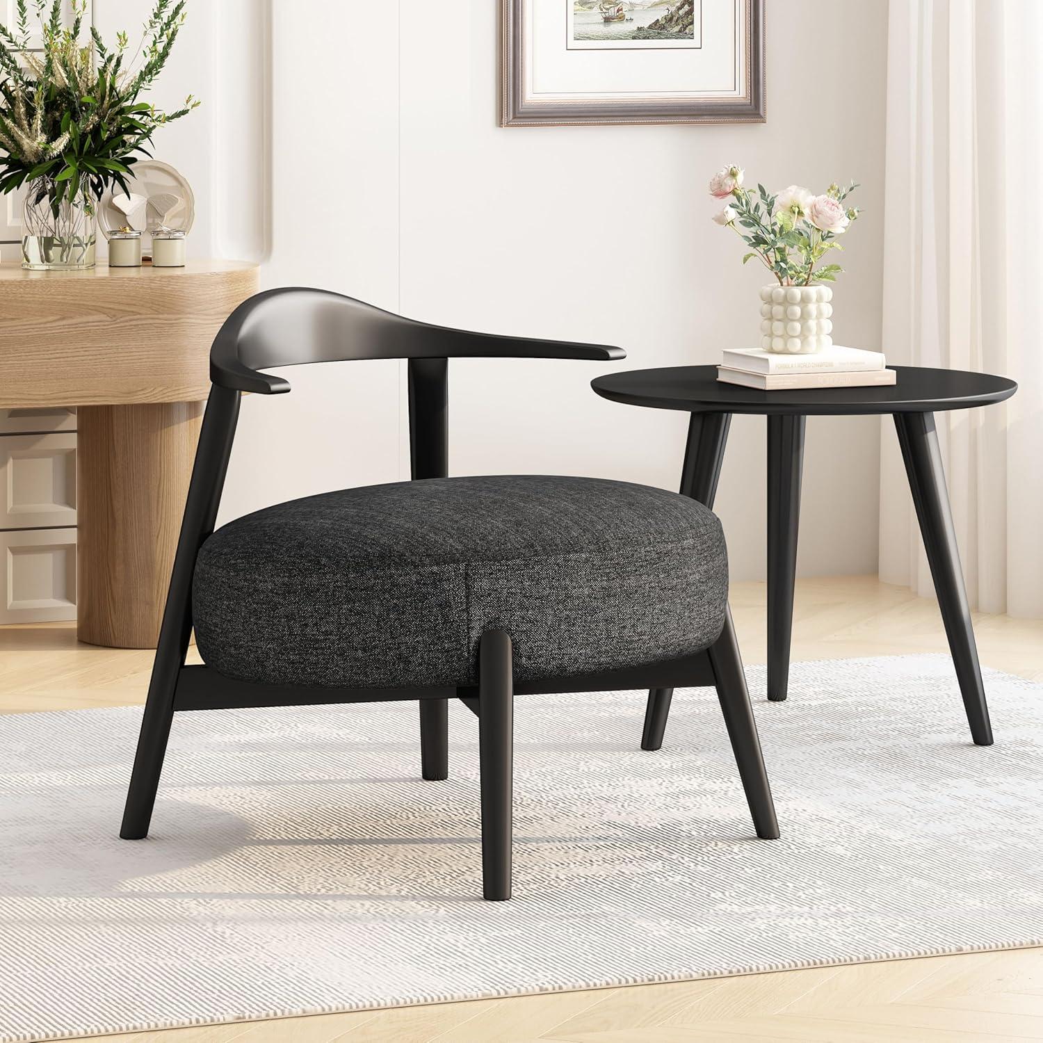 image:imageChristopher Knight Home Ipomoea Low Back Accent Chair Living Room Lounge Chair Comfy Chair for Bedroom Wooden Side Chair with Armrest Reading Chair with Soft Fabric Cushion BeigeBlackBlack