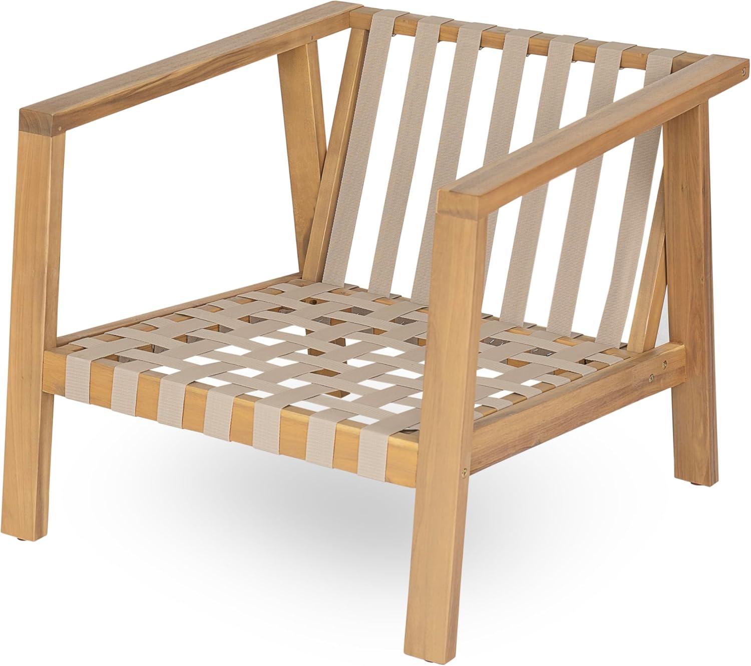 image:imageChristopher Knight Home Irelia Modern Patio Chair Acacia Wood and Rope Club Chair Lounge Chair Outdoor with Waterproof Cushions for BackyardDeckPoolsideGarden Beige Light Teak