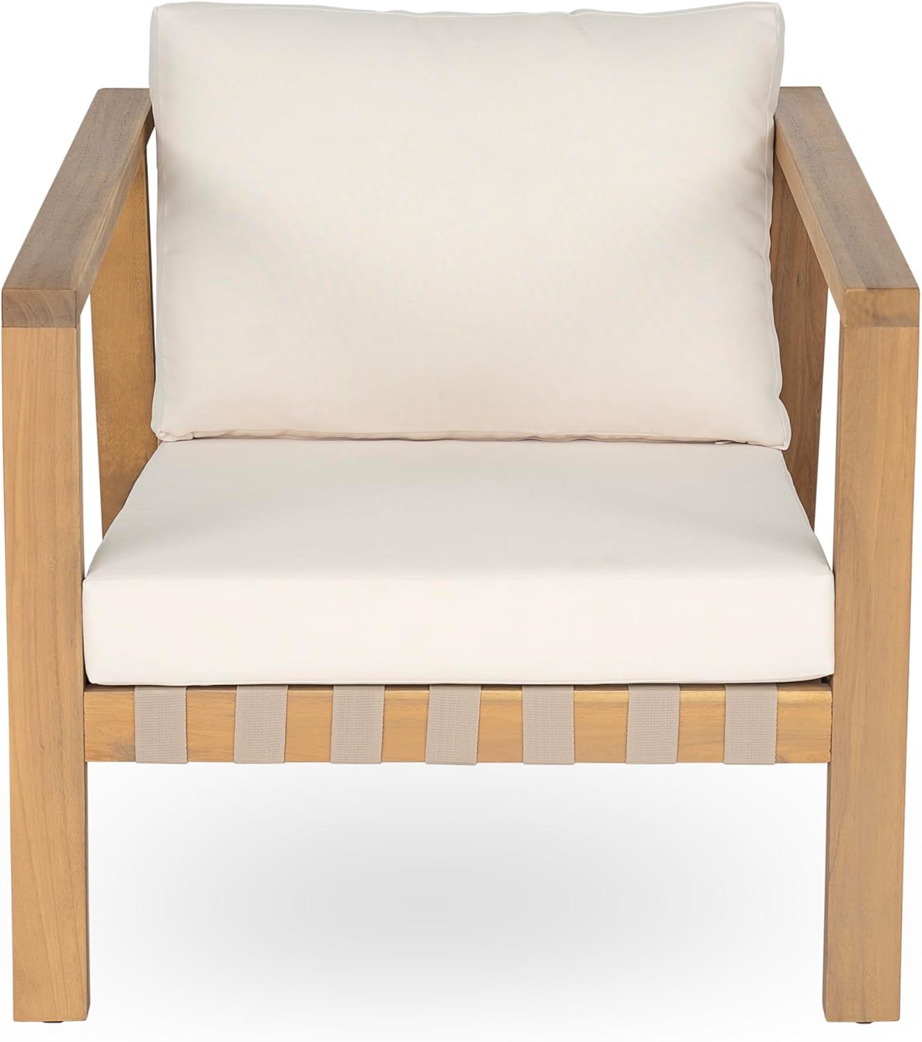 image:imageChristopher Knight Home Irelia Modern Patio Chair Acacia Wood and Rope Club Chair Lounge Chair Outdoor with Waterproof Cushions for BackyardDeckPoolsideGarden Beige Light Teak