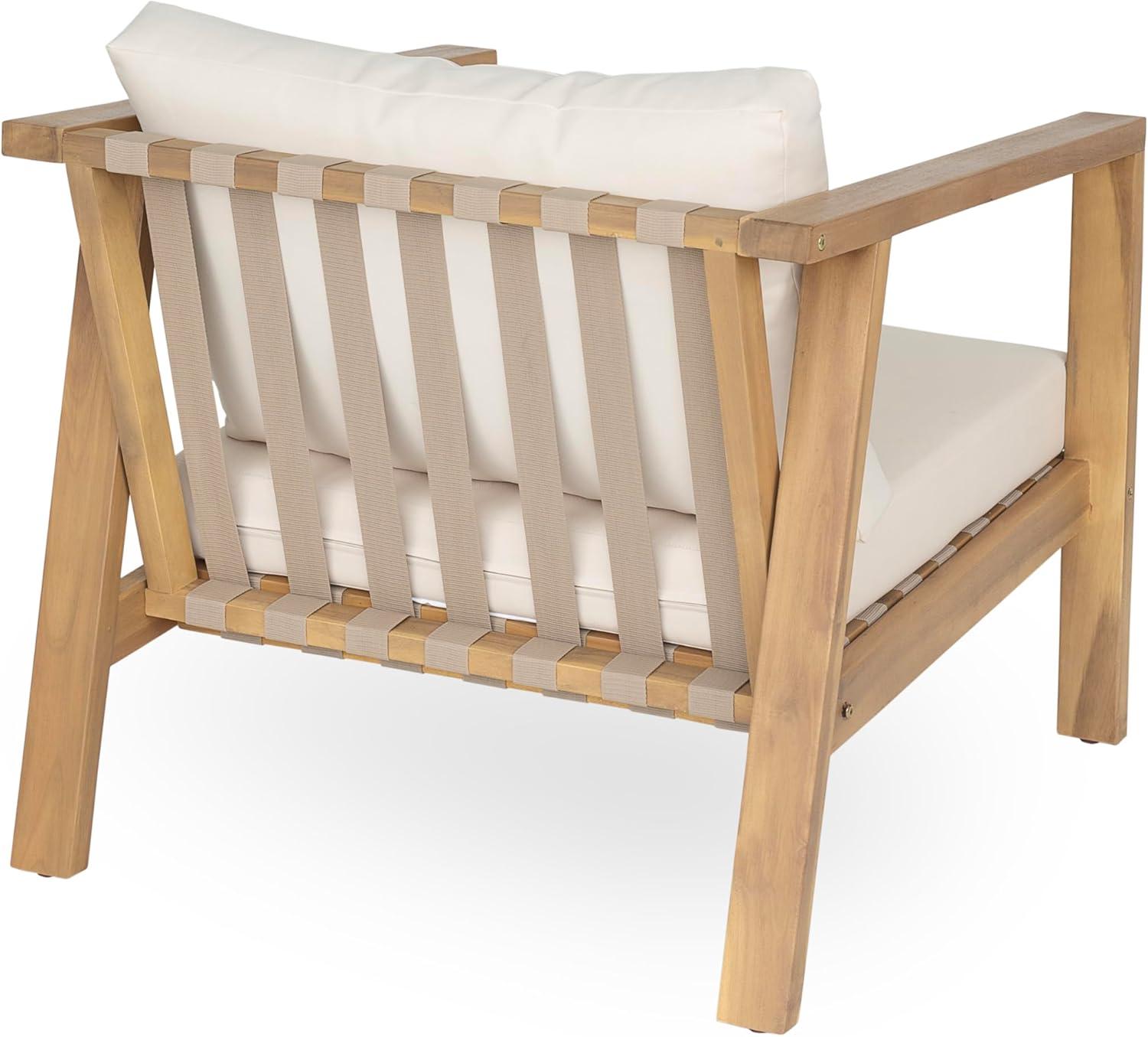 image:imageChristopher Knight Home Irelia Modern Patio Chair Acacia Wood and Rope Club Chair Lounge Chair Outdoor with Waterproof Cushions for BackyardDeckPoolsideGarden Beige Light Teak