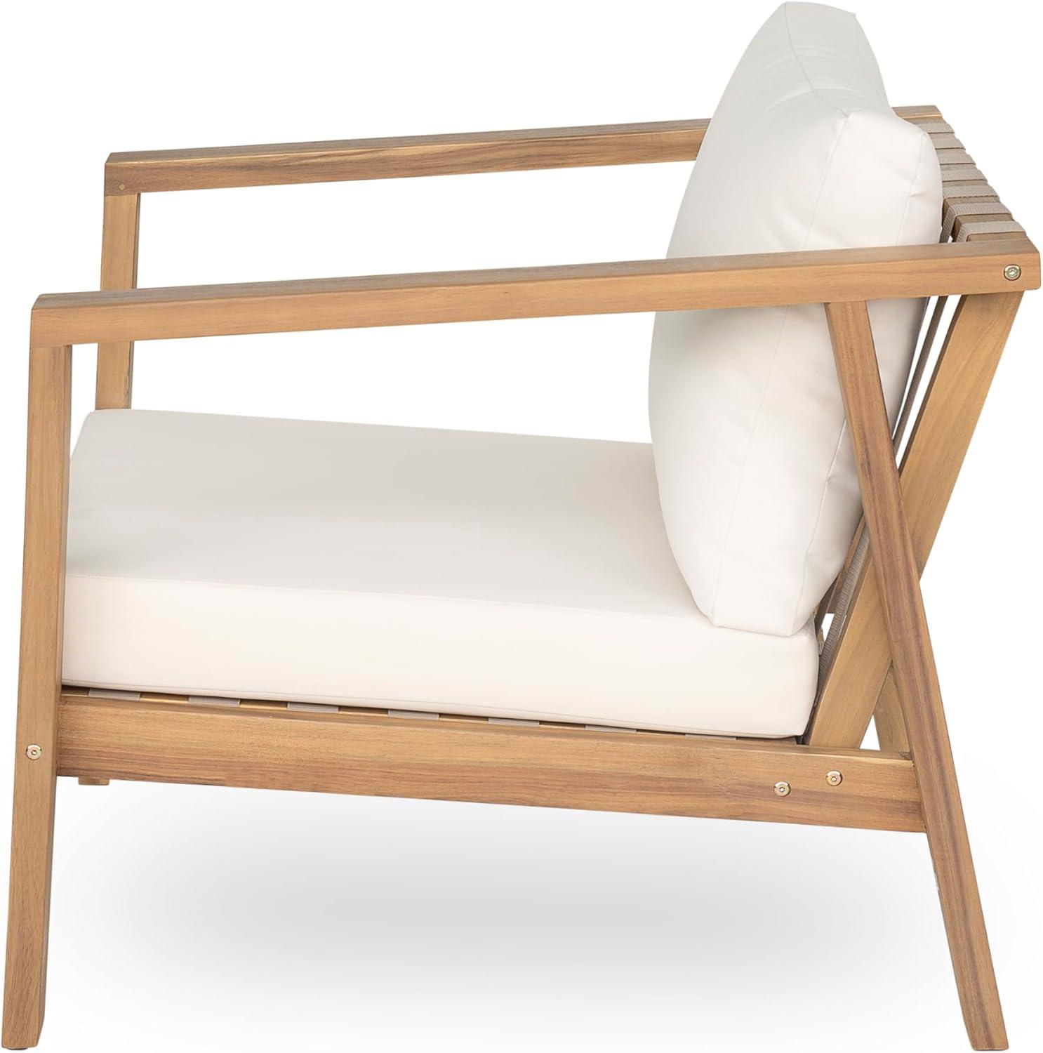 image:imageChristopher Knight Home Irelia Modern Patio Chair Acacia Wood and Rope Club Chair Lounge Chair Outdoor with Waterproof Cushions for BackyardDeckPoolsideGarden Beige Light Teak