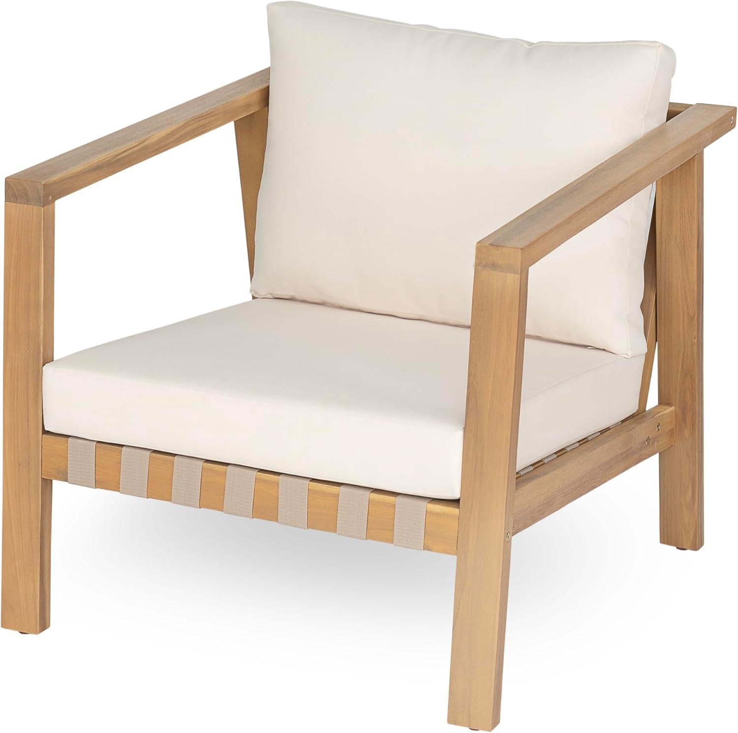 image:imageChristopher Knight Home Irelia Modern Patio Chair Acacia Wood and Rope Club Chair Lounge Chair Outdoor with Waterproof Cushions for BackyardDeckPoolsideGarden Beige Light Teak