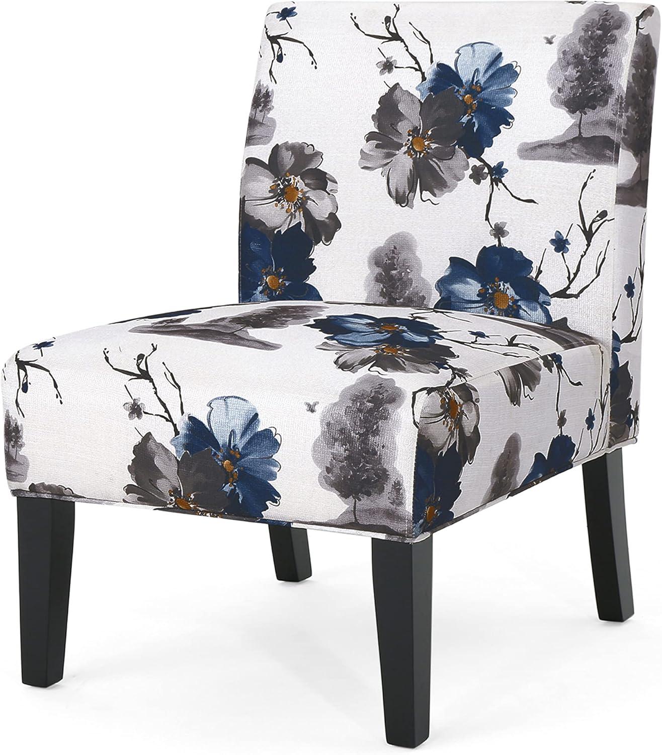 image:imageChristopher Knight Home Kendal Set of 2 Fabric Upholstered Club Chair Floral Print Modern Armless Accent Chair for Living Room Comfy Slipper Chair for Bedroom Home Office BlueWhite