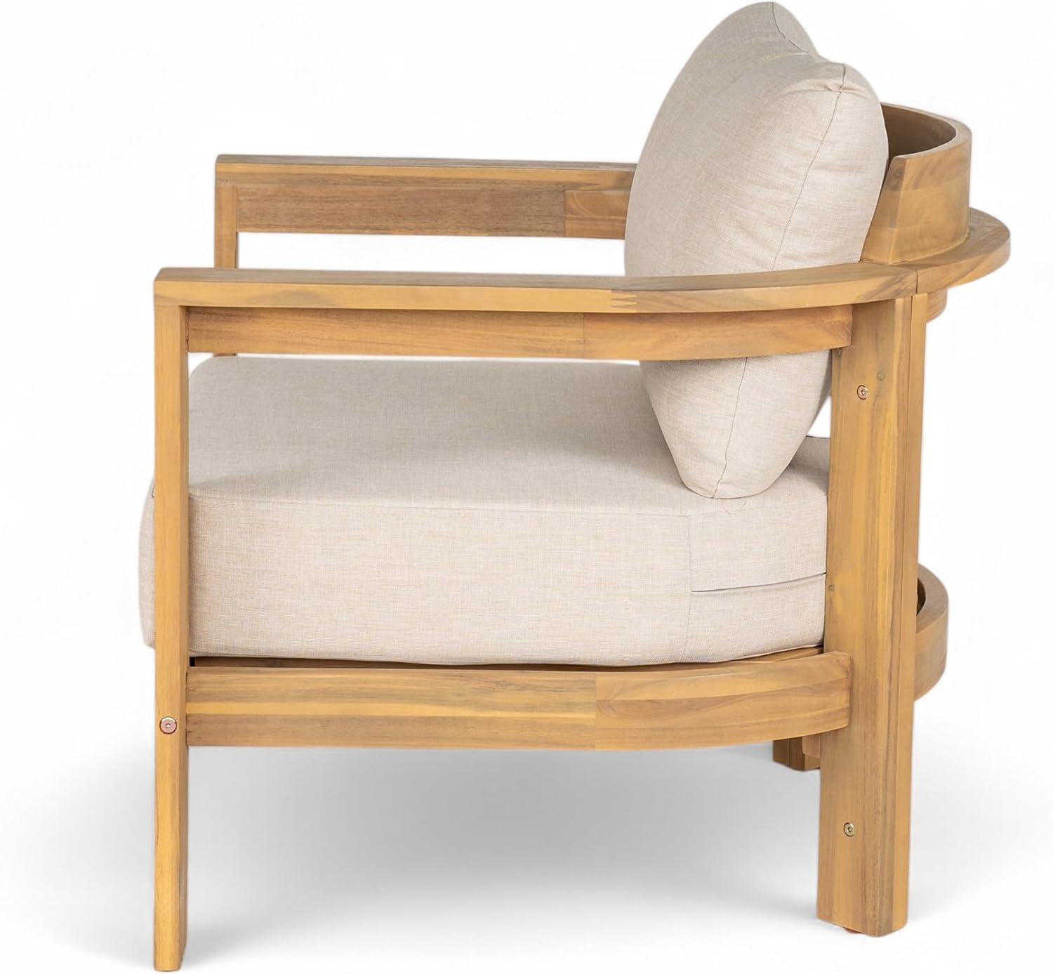image:imageChristopher Knight Home Lucky Patio Acacia Wood Club Chair with Cushions Comfy Lounge Chair Outdoor Stylish Garden Seating SemiCircular Back Armchair for Porch Backyard Beige Light Teak