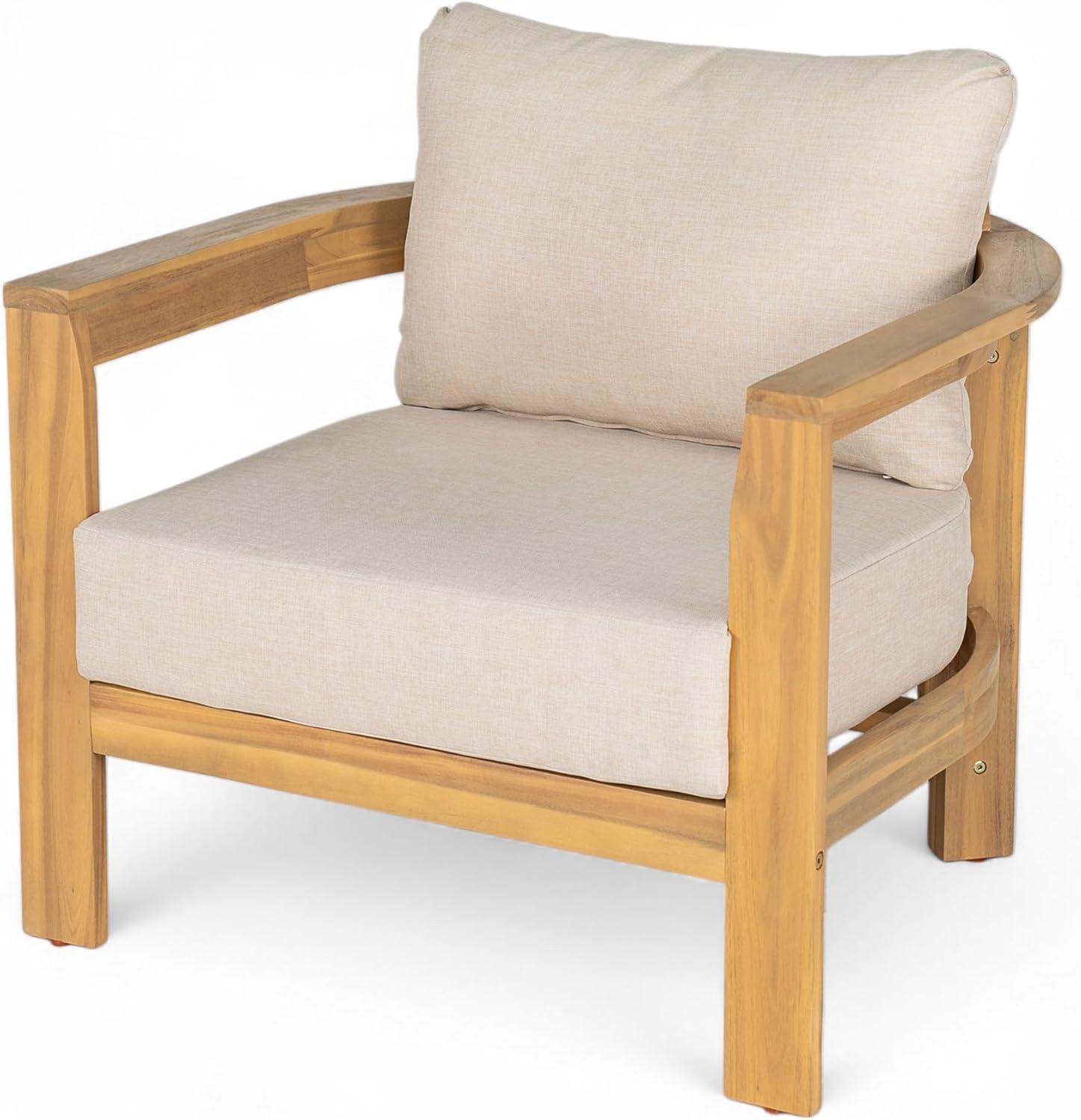 image:imageChristopher Knight Home Lucky Patio Acacia Wood Club Chair with Cushions Comfy Lounge Chair Outdoor Stylish Garden Seating SemiCircular Back Armchair for Porch Backyard Beige Light Teak