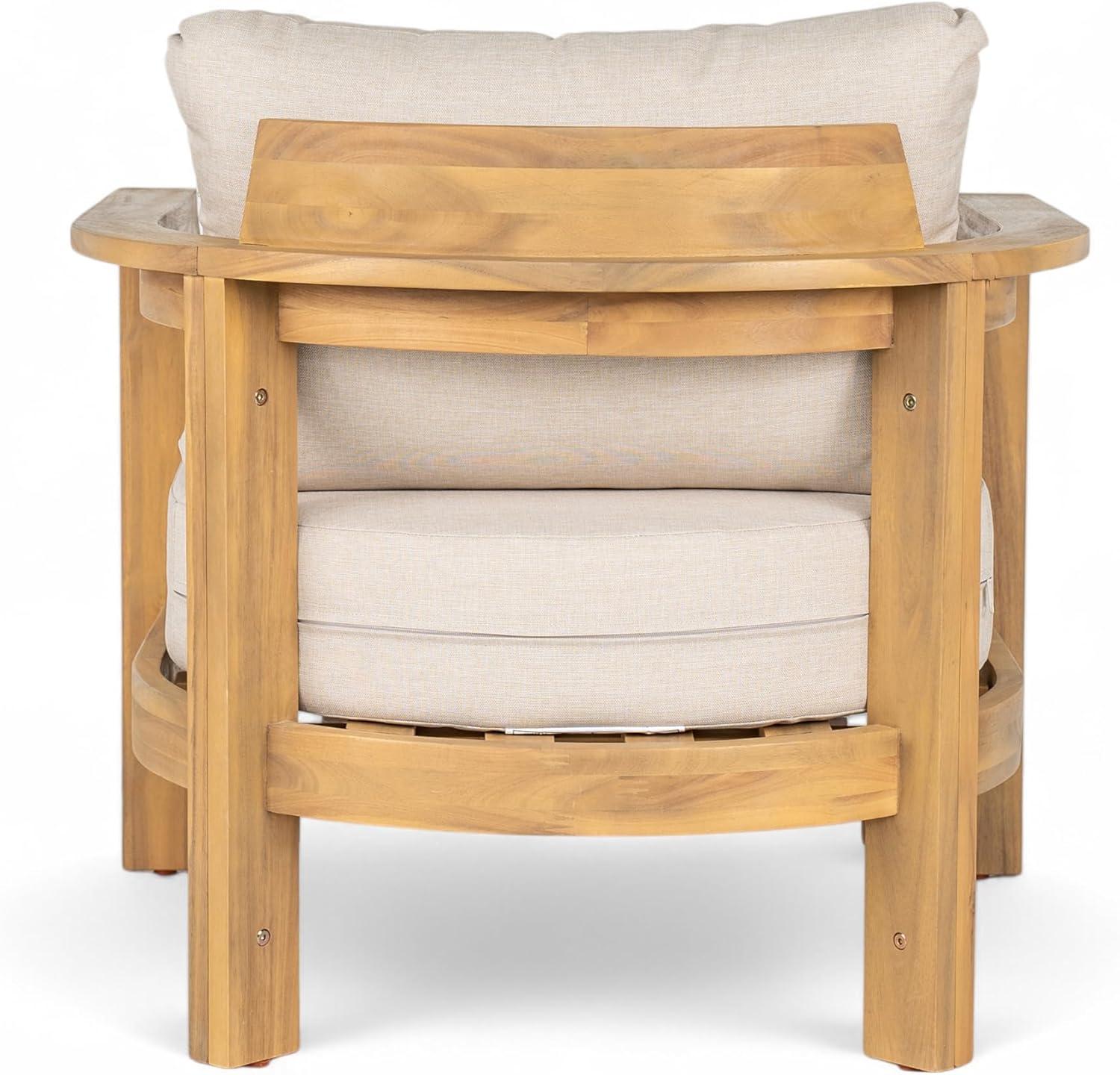 image:imageChristopher Knight Home Lucky Patio Acacia Wood Club Chair with Cushions Comfy Lounge Chair Outdoor Stylish Garden Seating SemiCircular Back Armchair for Porch Backyard Beige Light Teak