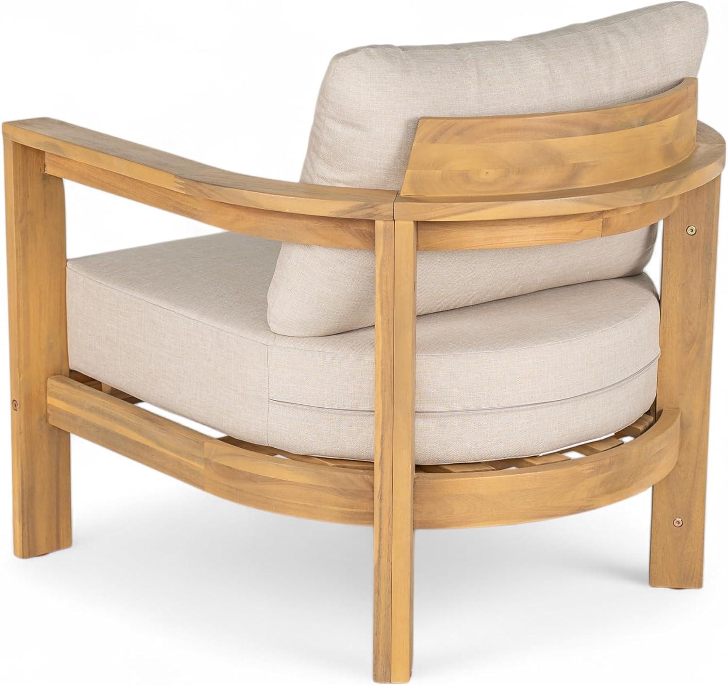 image:imageChristopher Knight Home Lucky Patio Acacia Wood Club Chair with Cushions Comfy Lounge Chair Outdoor Stylish Garden Seating SemiCircular Back Armchair for Porch Backyard Beige Light Teak