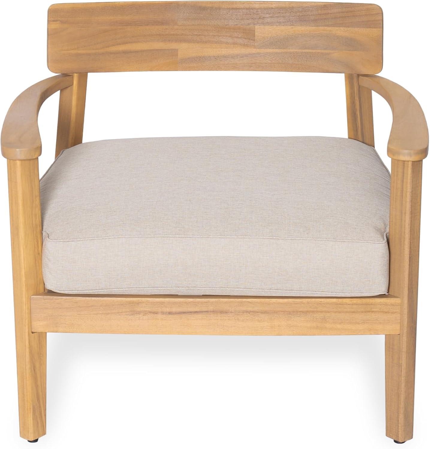 image:imageChristopher Knight Home Manny Acacia Wood Patio Accent Chair Wooden Lounge Chair Outdoor Comfy Reading Chair with Removable Cushion Curved Backrest Lounge Sofa Garden Poolside Seating TeakBeige