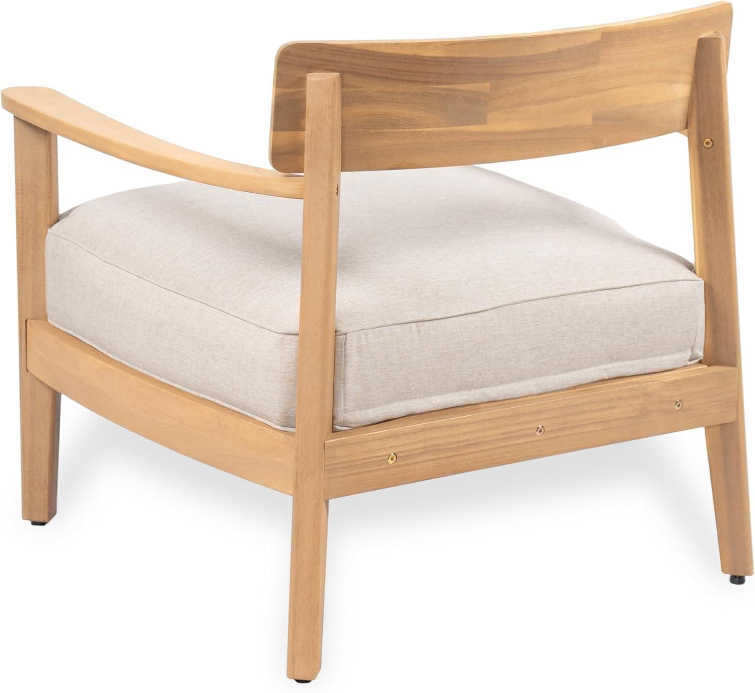 image:imageChristopher Knight Home Manny Acacia Wood Patio Accent Chair Wooden Lounge Chair Outdoor Comfy Reading Chair with Removable Cushion Curved Backrest Lounge Sofa Garden Poolside Seating TeakBeige