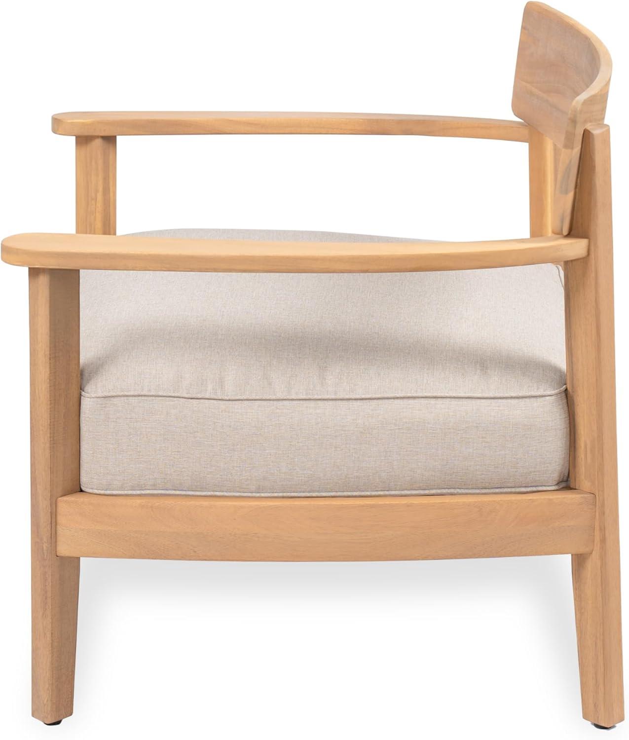 image:imageChristopher Knight Home Manny Acacia Wood Patio Accent Chair Wooden Lounge Chair Outdoor Comfy Reading Chair with Removable Cushion Curved Backrest Lounge Sofa Garden Poolside Seating TeakBeige