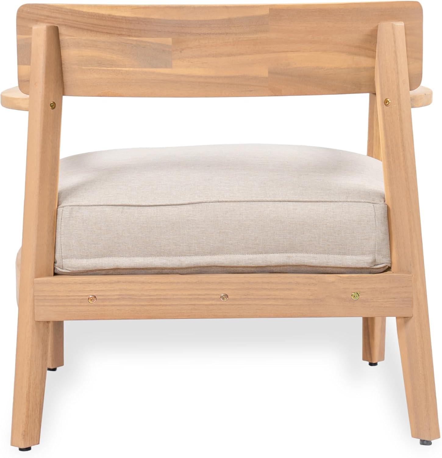 image:imageChristopher Knight Home Manny Acacia Wood Patio Accent Chair Wooden Lounge Chair Outdoor Comfy Reading Chair with Removable Cushion Curved Backrest Lounge Sofa Garden Poolside Seating TeakBeige