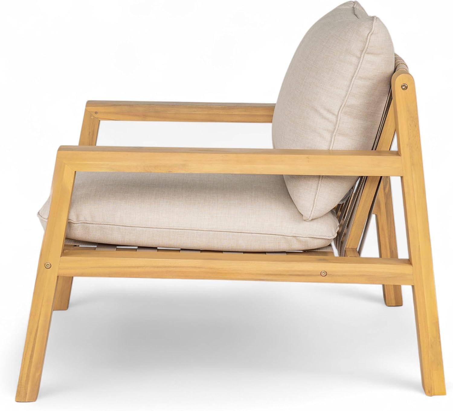 image:imageChristopher Knight Home Nancy Patio Acacia Wood Club Chair with Cushions Comfy Lounge Chair Outdoor Stylish Garden Seating Rope Weaving Back Ideal for Porch Backyard Beige Light Teak