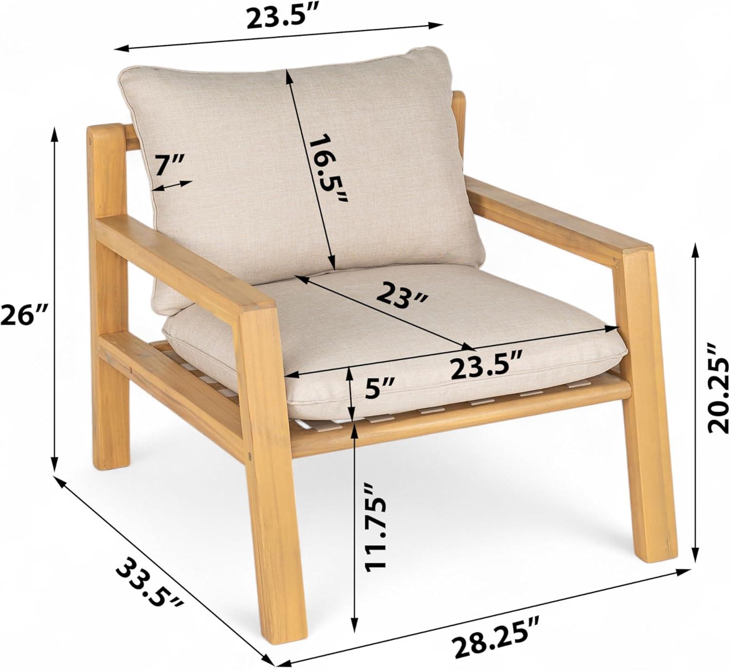 image:imageChristopher Knight Home Nancy Patio Acacia Wood Club Chair with Cushions Comfy Lounge Chair Outdoor Stylish Garden Seating Rope Weaving Back Ideal for Porch Backyard Beige Light Teak