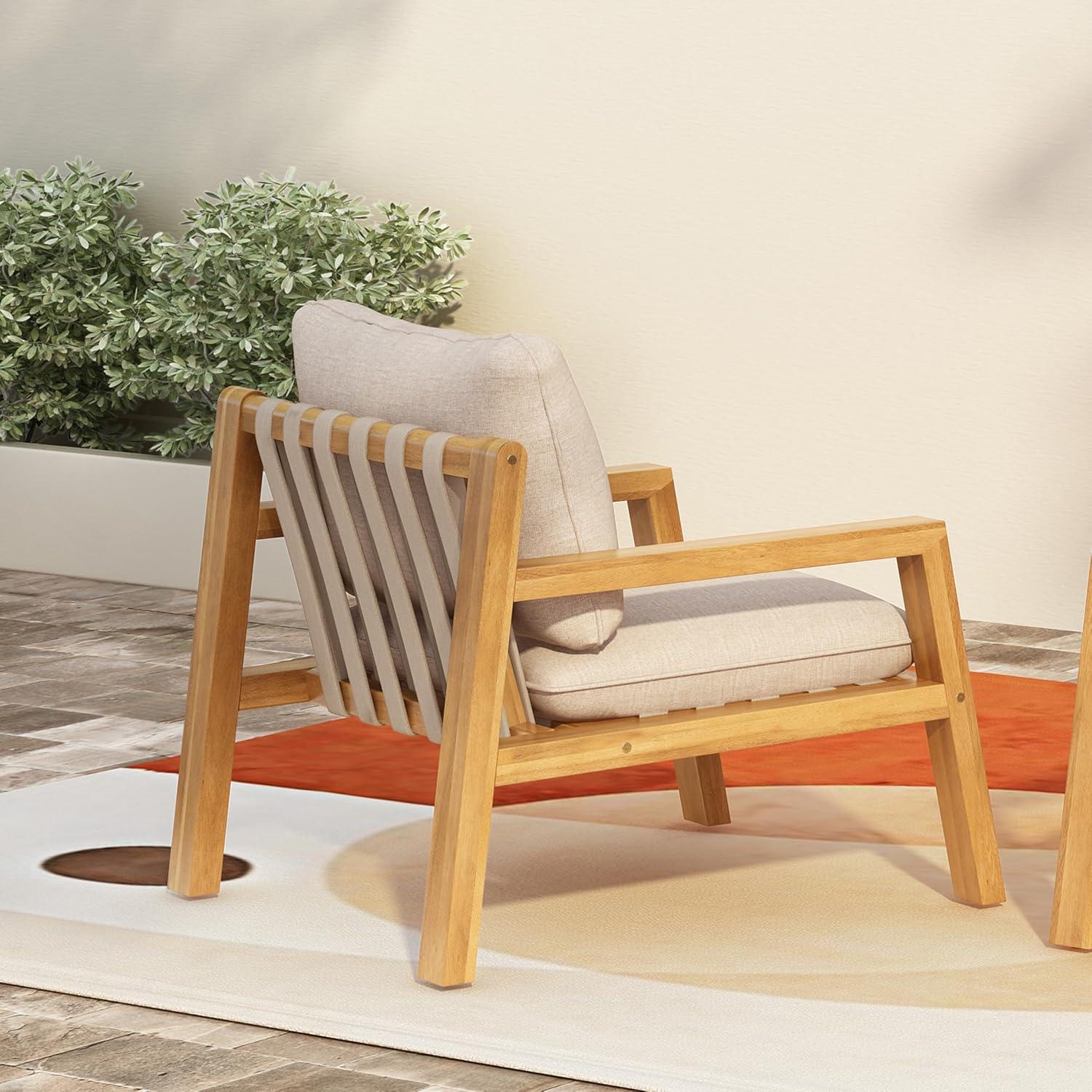 image:imageChristopher Knight Home Nancy Patio Acacia Wood Club Chair with Cushions Comfy Lounge Chair Outdoor Stylish Garden Seating Rope Weaving Back Ideal for Porch Backyard Beige Light Teak
