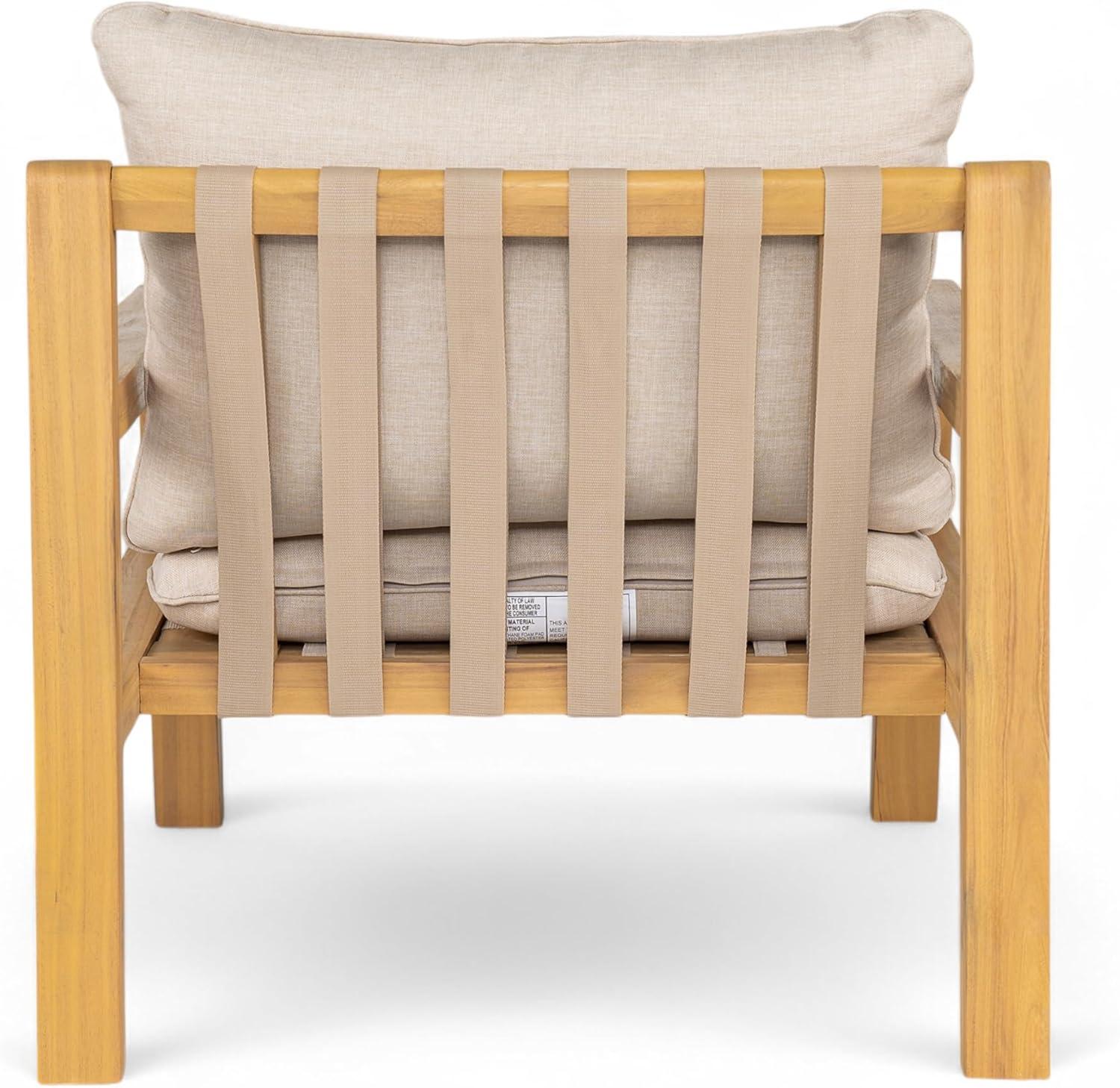 image:imageChristopher Knight Home Nancy Patio Acacia Wood Club Chair with Cushions Comfy Lounge Chair Outdoor Stylish Garden Seating Rope Weaving Back Ideal for Porch Backyard Beige Light Teak