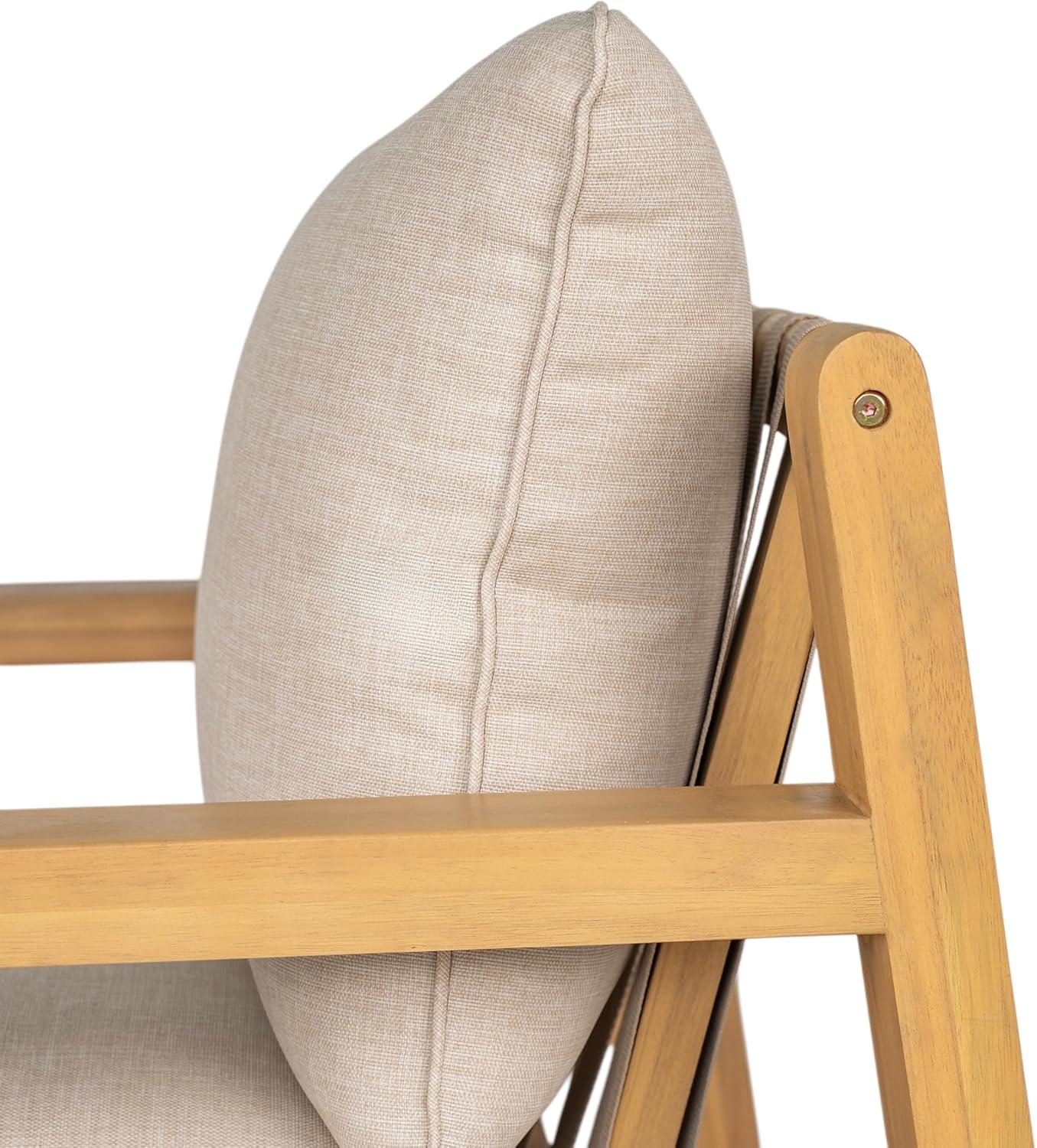 image:imageChristopher Knight Home Nancy Patio Acacia Wood Club Chair with Cushions Comfy Lounge Chair Outdoor Stylish Garden Seating Rope Weaving Back Ideal for Porch Backyard Beige Light Teak