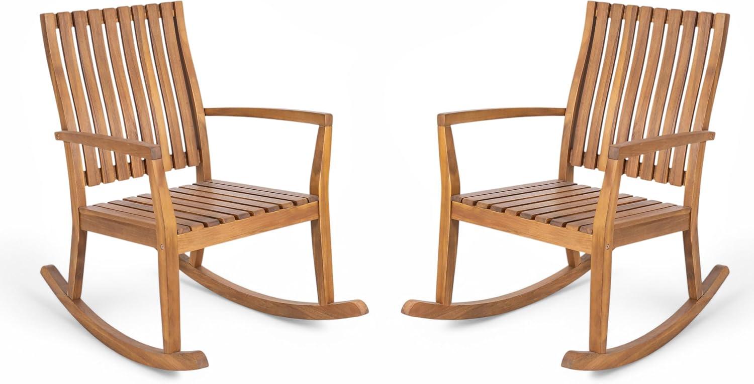 image:imageChristopher Knight Home Nycha Acacia Wood Rocking Chair Outdoor Set of 2 Patio Furniture Set Wooden Patio Single Sofa with Glider Function Lounge Chair Outdoor Teak