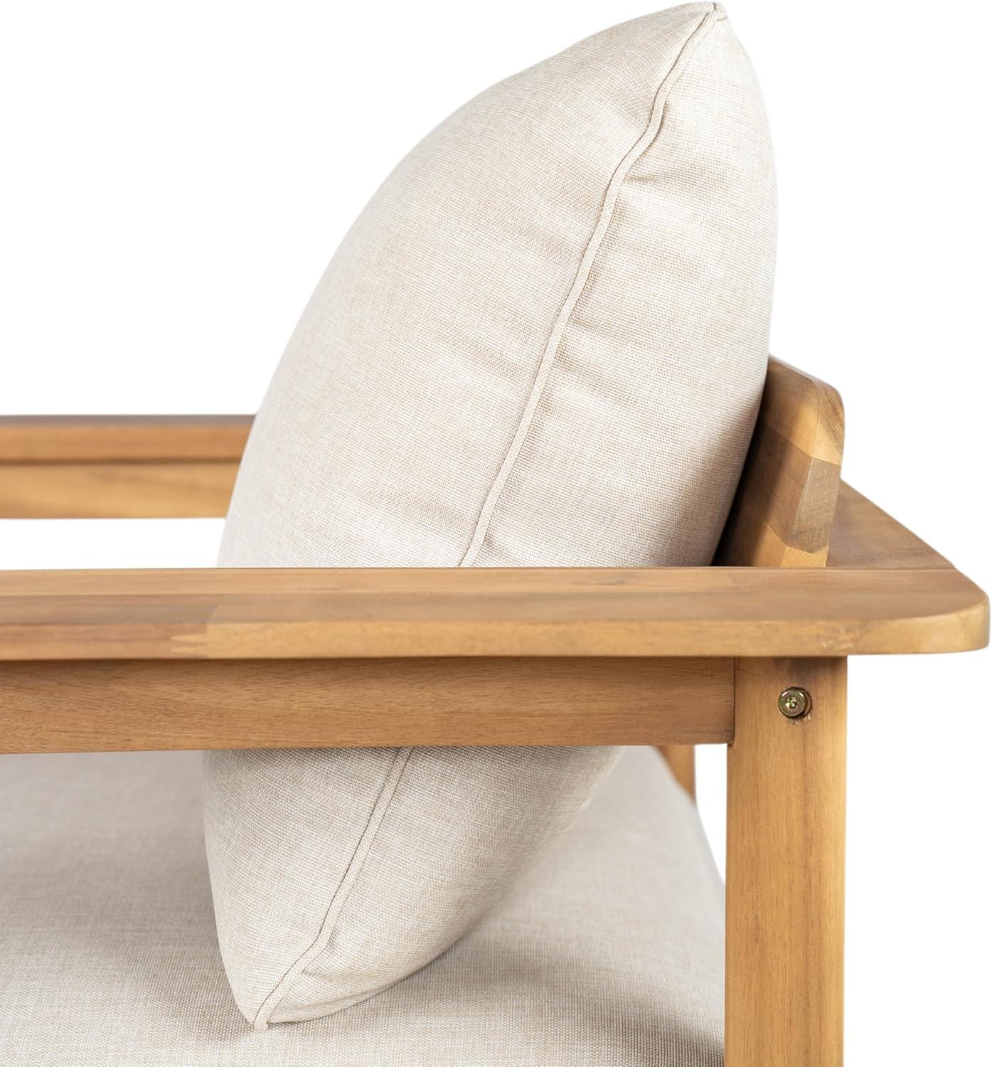 image:imageChristopher Knight Home Ordel Acacia Wood Patio Accent Chair with Removable Cushions Wooden Lounge Chair Outdoor with Wide Armrest Comfy Reading Chair for GardenBackyard BeigeLight Teak