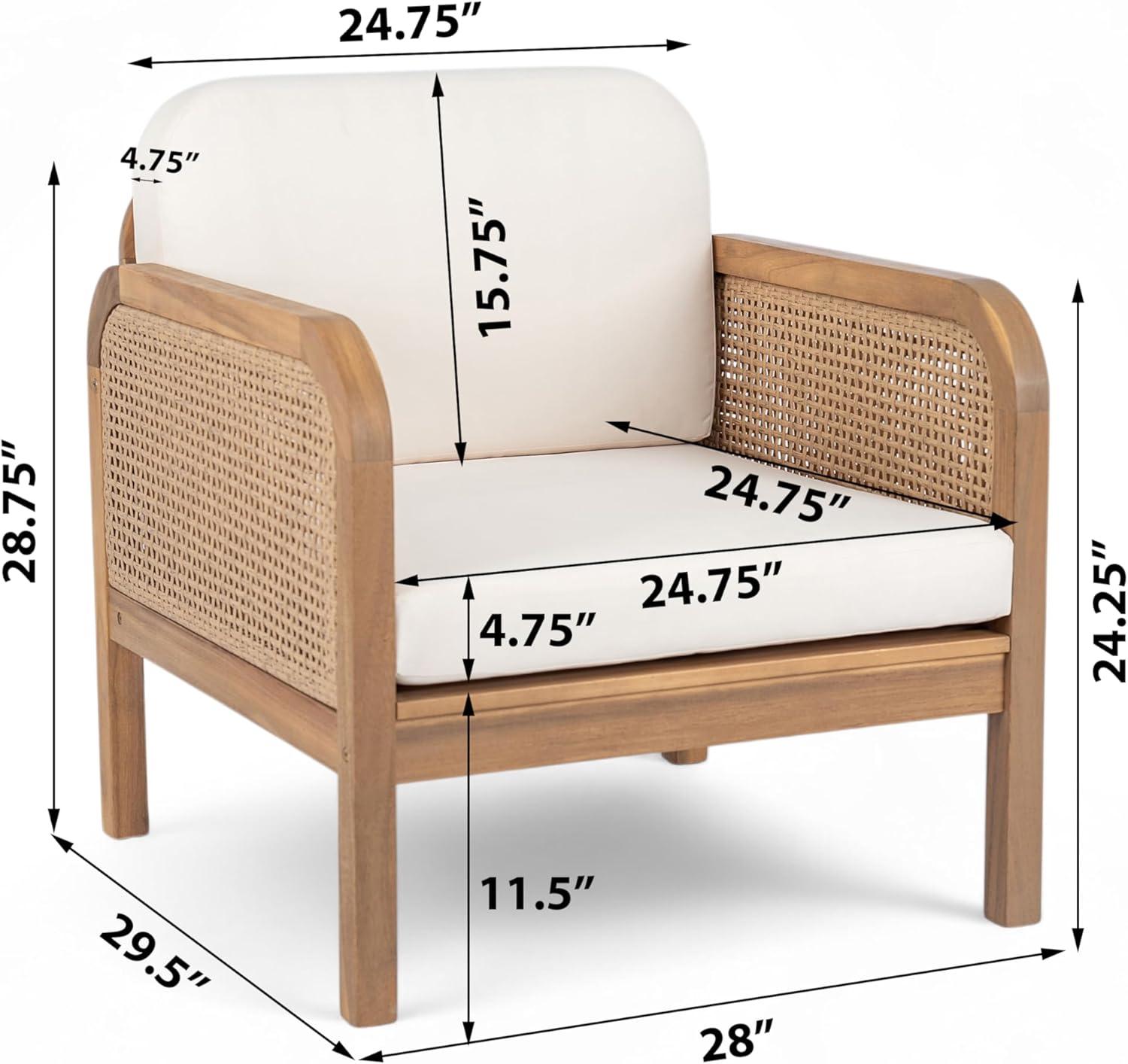 image:imageChristopher Knight Home Peter Patio Acacia Wood Club Chair with Cushions Comfy Lounge Chair Outdoor Stylish Garden Seating Wicker Armchair for Porch Backyard Balcony Light Brown amp Beige