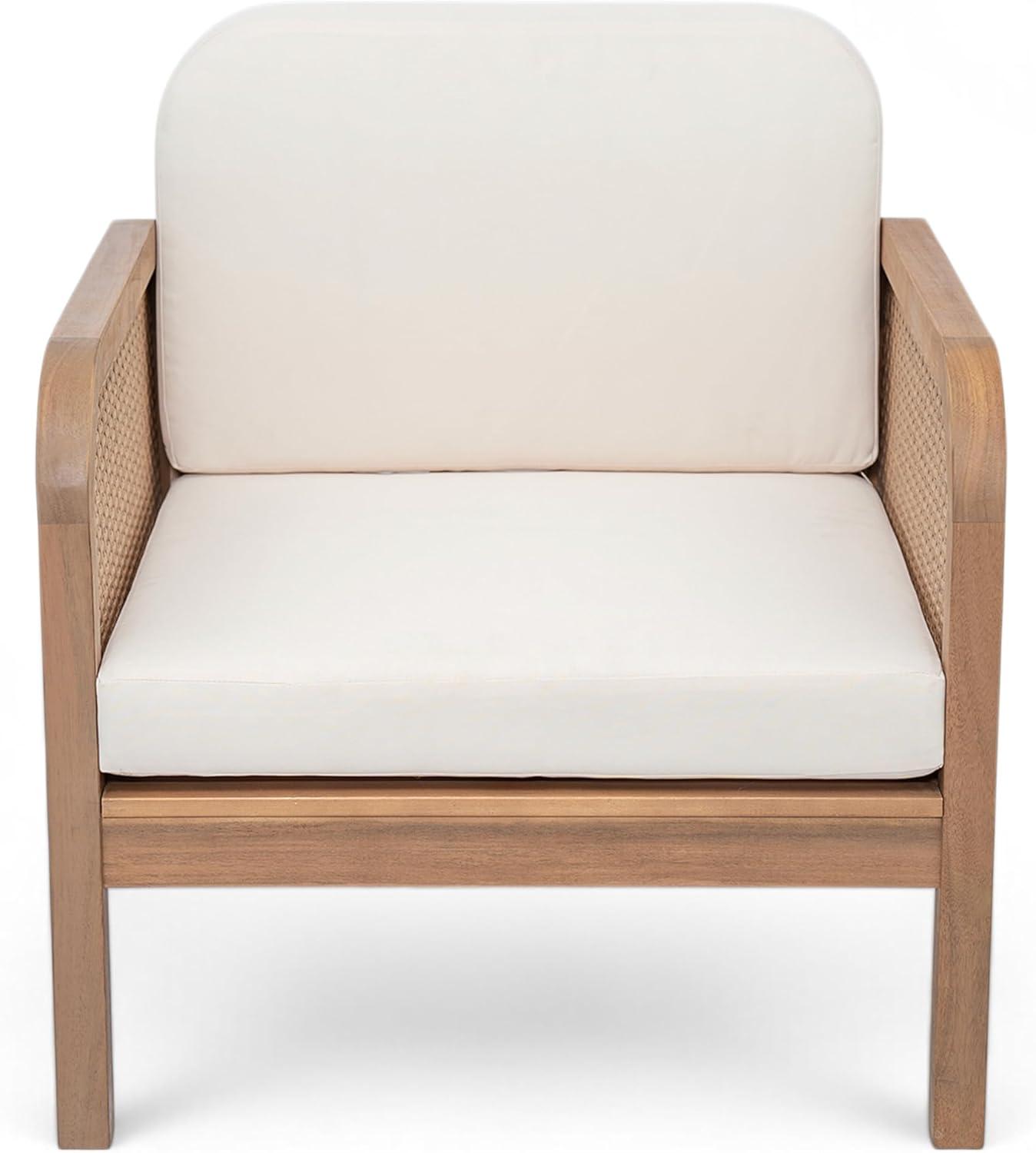 image:imageChristopher Knight Home Peter Patio Acacia Wood Club Chair with Cushions Comfy Lounge Chair Outdoor Stylish Garden Seating Wicker Armchair for Porch Backyard Balcony Light Brown amp Beige