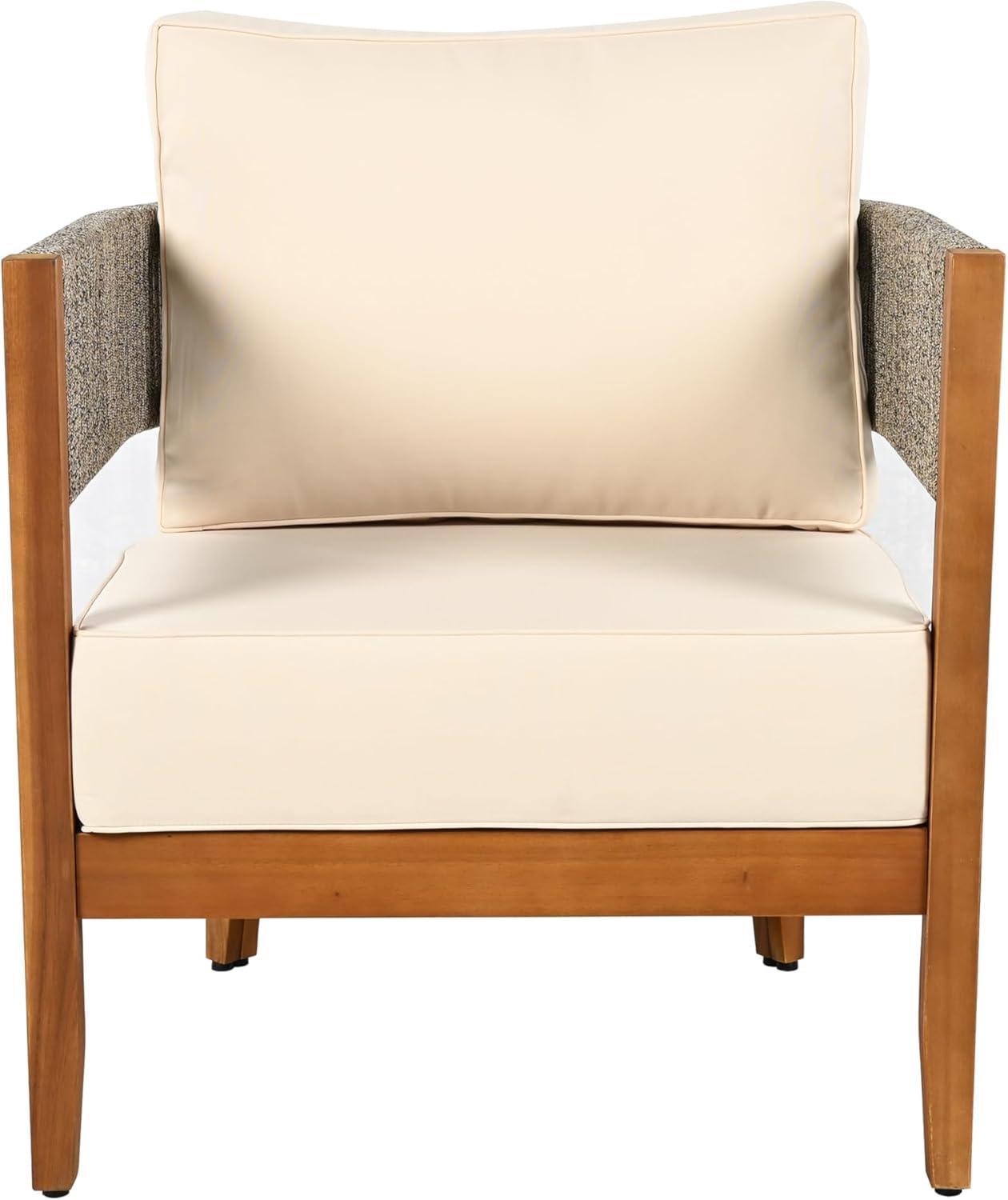 image:imageChristopher Knight Home Rekker Acacia Wood Outdoor Club Chair Patio Accent Chair with Removable Cushion Patio Furniture Set Comfy Reading Chair Wooden Single Lounge Sofa TeakBeige