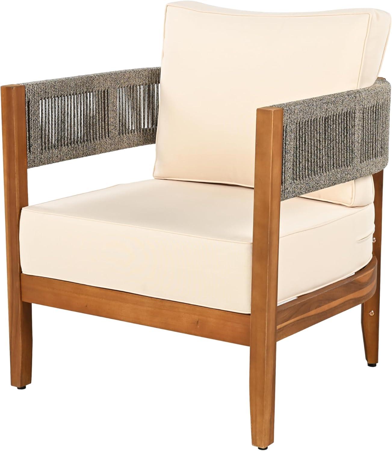 image:imageChristopher Knight Home Rekker Acacia Wood Outdoor Club Chair Patio Accent Chair with Removable Cushion Patio Furniture Set Comfy Reading Chair Wooden Single Lounge Sofa TeakBeige