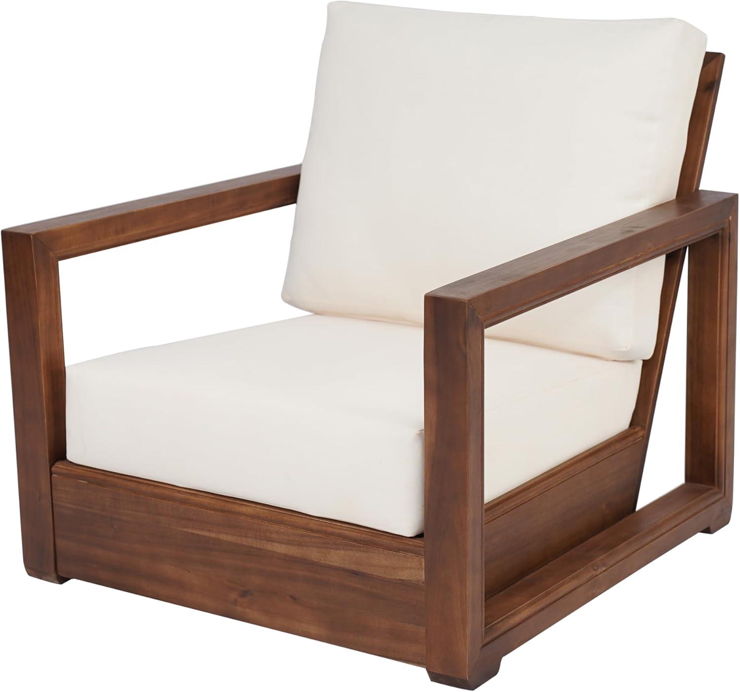 image:imageChristopher Knight Home Shank Patio Club Chair with Removable Cushion Acacia Wood Armchair Outdoor Low Profile Garden Chair Comfy Single Lounge Chair Outdoor for Poolside Beige Light GreyBeige Mocha