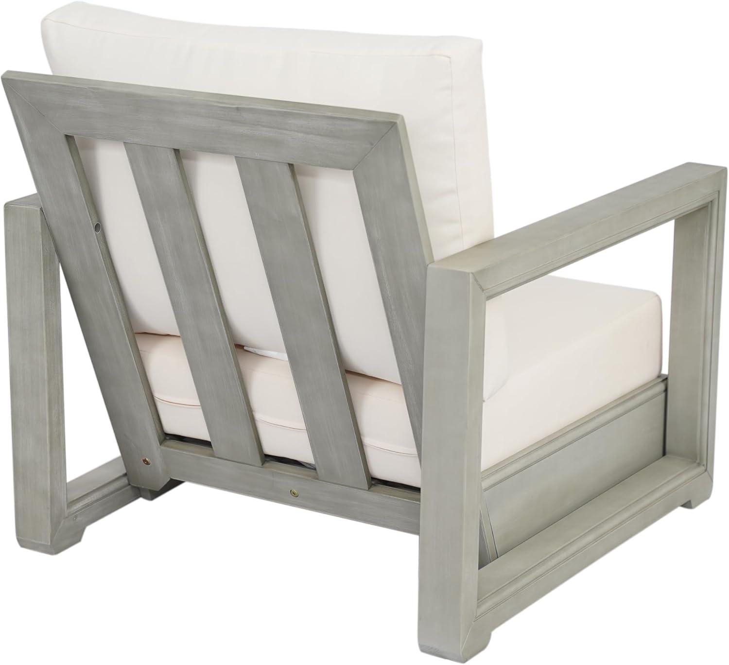 image:imageChristopher Knight Home Shank Patio Club Chair with Removable Cushion Acacia Wood Armchair Outdoor Low Profile Garden Chair Comfy Single Lounge Chair Outdoor for Poolside Beige Light GreyBeige Light Grey