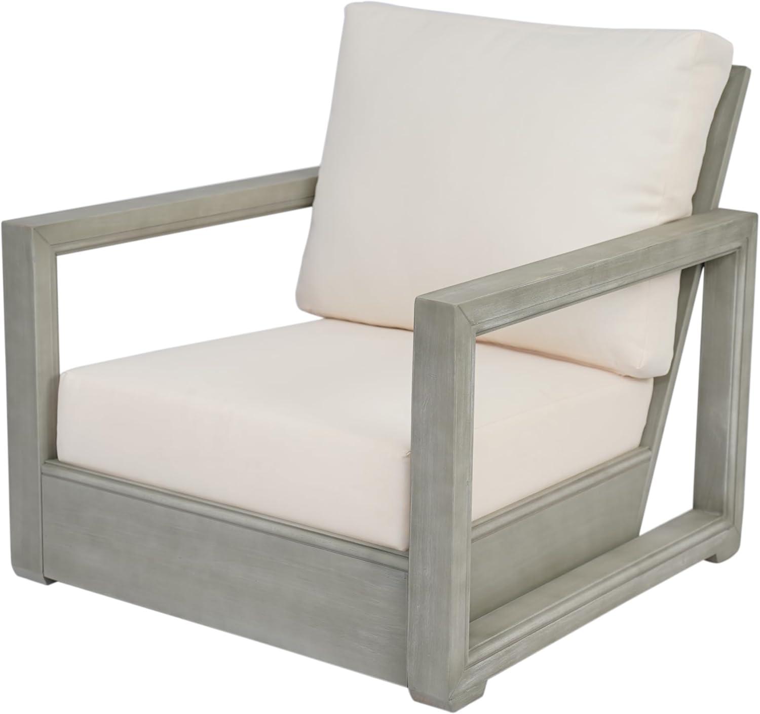 image:imageChristopher Knight Home Shank Patio Club Chair with Removable Cushion Acacia Wood Armchair Outdoor Low Profile Garden Chair Comfy Single Lounge Chair Outdoor for Poolside Beige Light GreyBeige Light Grey