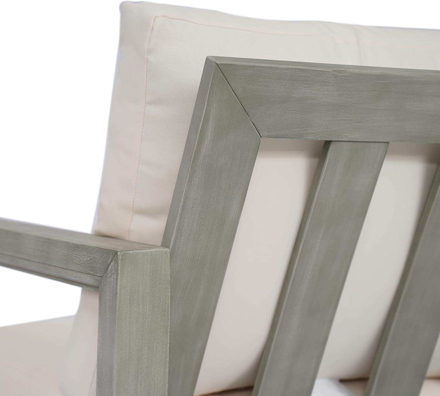 image:imageChristopher Knight Home Shank Patio Club Chair with Removable Cushion Acacia Wood Armchair Outdoor Low Profile Garden Chair Comfy Single Lounge Chair Outdoor for Poolside Beige Light GreyBeige Light Grey
