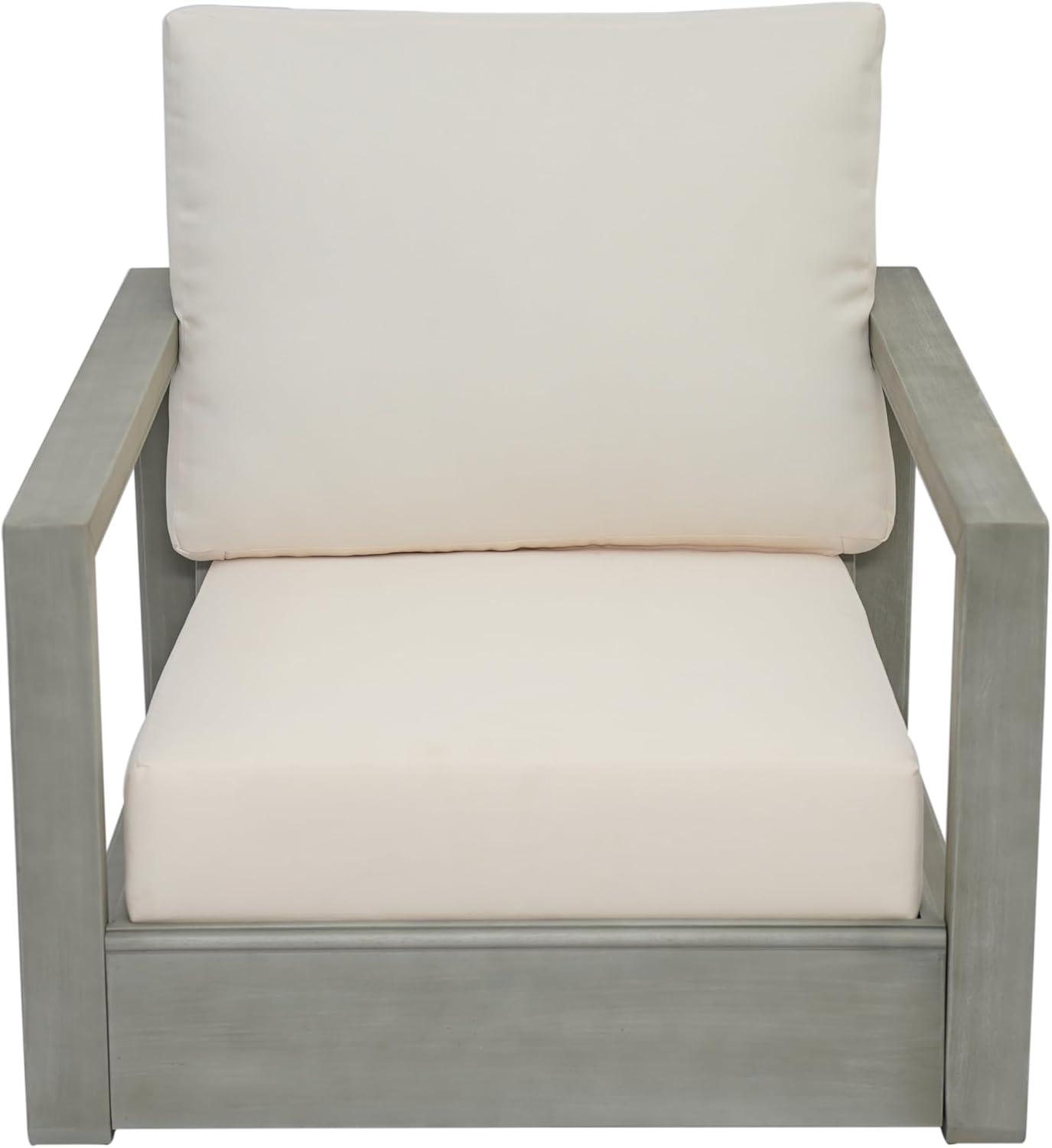 image:imageChristopher Knight Home Shank Patio Club Chair with Removable Cushion Acacia Wood Armchair Outdoor Low Profile Garden Chair Comfy Single Lounge Chair Outdoor for Poolside Beige Light GreyBeige Light Grey