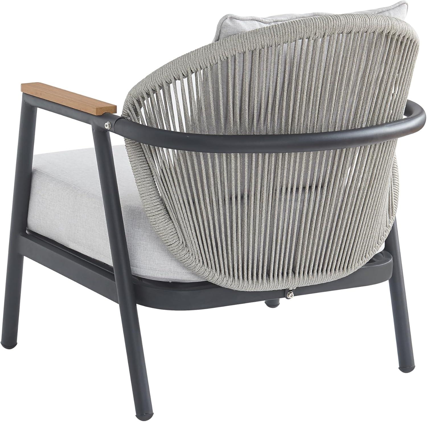 image:imageChristopher Knight Home Vine Iron Patio Club Chair Outdoor Accent Chair with Cushions Wooden Patio Armchair Ergonomic Comfy Reading Chair for Balcony Backyard Garden Dark GreyGrey