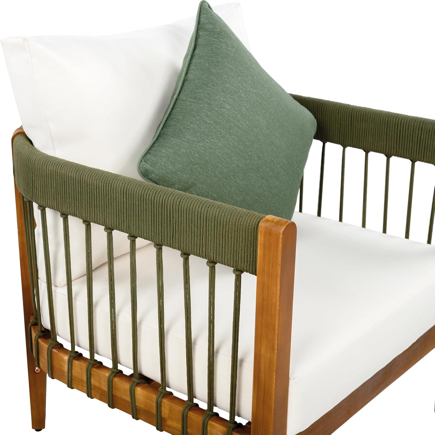 image:imageChristopher Knight Home Vinny Outdoor Accent Chair Acacia Wood Club Chair Handwoven Rope Armchair with Removable Cushions Comfort Seating Single Reading Sofa for Garden Backyard Porch GreenBeigeGreenbeige