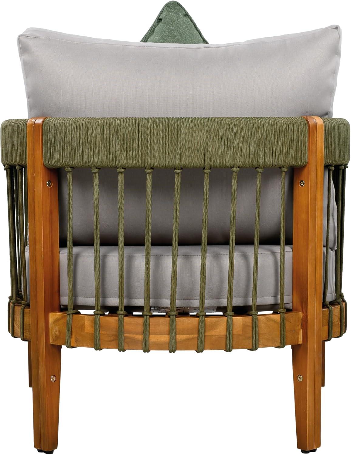 image:imageChristopher Knight Home Vinny Outdoor Accent Chair Acacia Wood Club Chair Handwoven Rope Armchair with Removable Cushions Comfort Seating Single Reading Sofa for Garden Backyard Porch GreenBeigeGreengrey