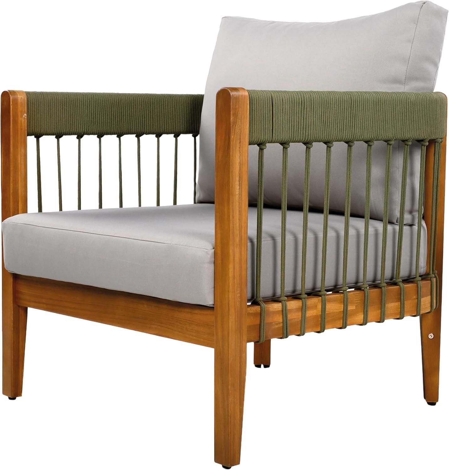 image:imageChristopher Knight Home Vinny Outdoor Accent Chair Acacia Wood Club Chair Handwoven Rope Armchair with Removable Cushions Comfort Seating Single Reading Sofa for Garden Backyard Porch GreenBeigeGreengrey