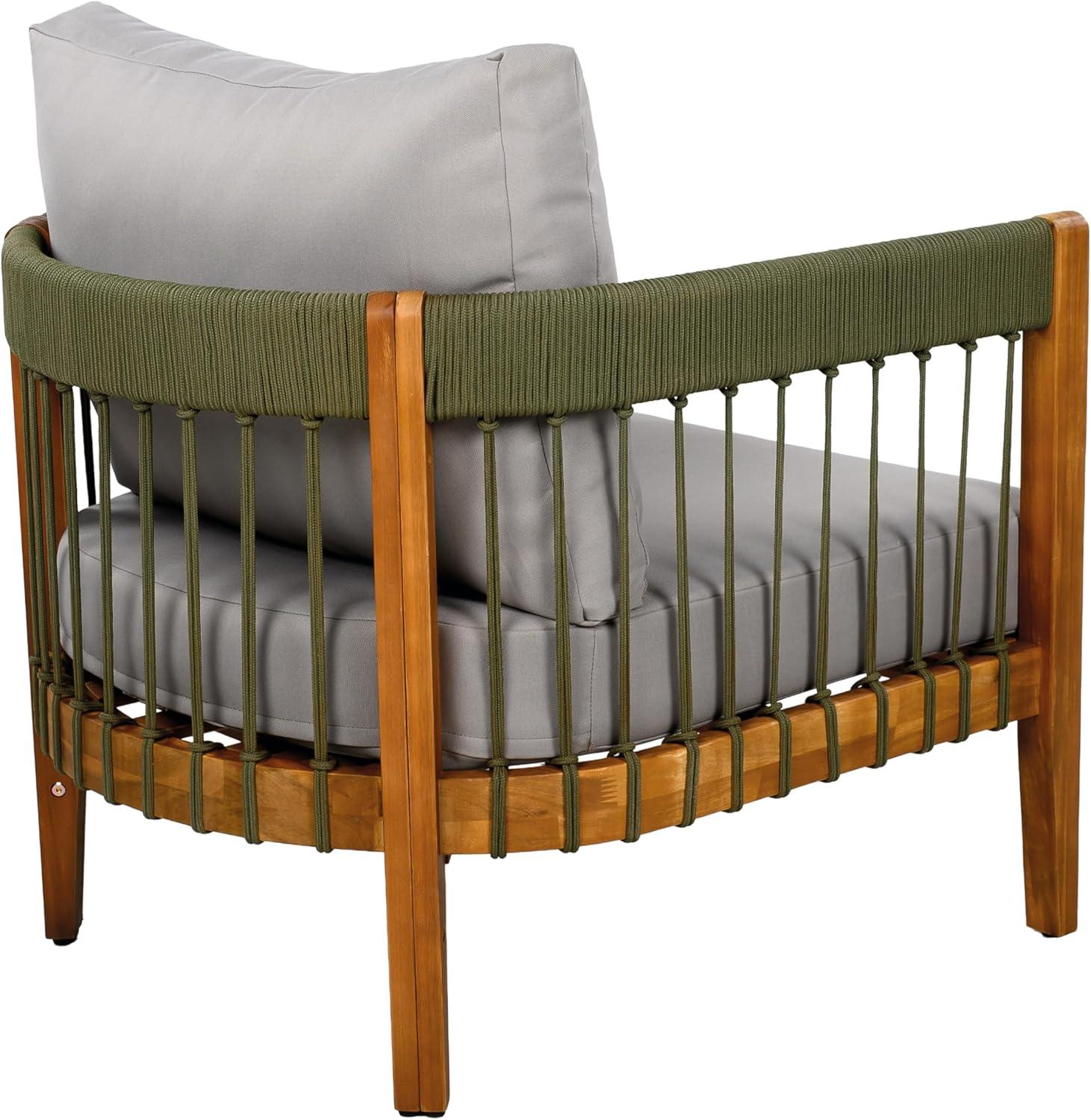 image:imageChristopher Knight Home Vinny Outdoor Accent Chair Acacia Wood Club Chair Handwoven Rope Armchair with Removable Cushions Comfort Seating Single Reading Sofa for Garden Backyard Porch GreenBeigeGreengrey