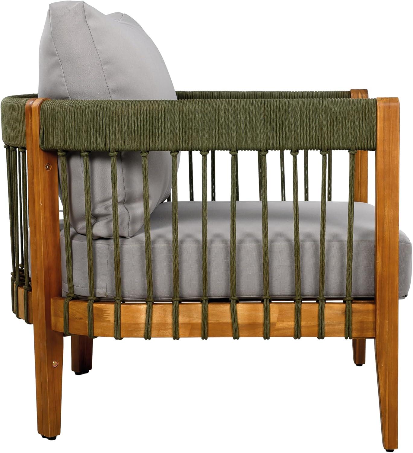 image:imageChristopher Knight Home Vinny Outdoor Accent Chair Acacia Wood Club Chair Handwoven Rope Armchair with Removable Cushions Comfort Seating Single Reading Sofa for Garden Backyard Porch GreenBeigeGreengrey