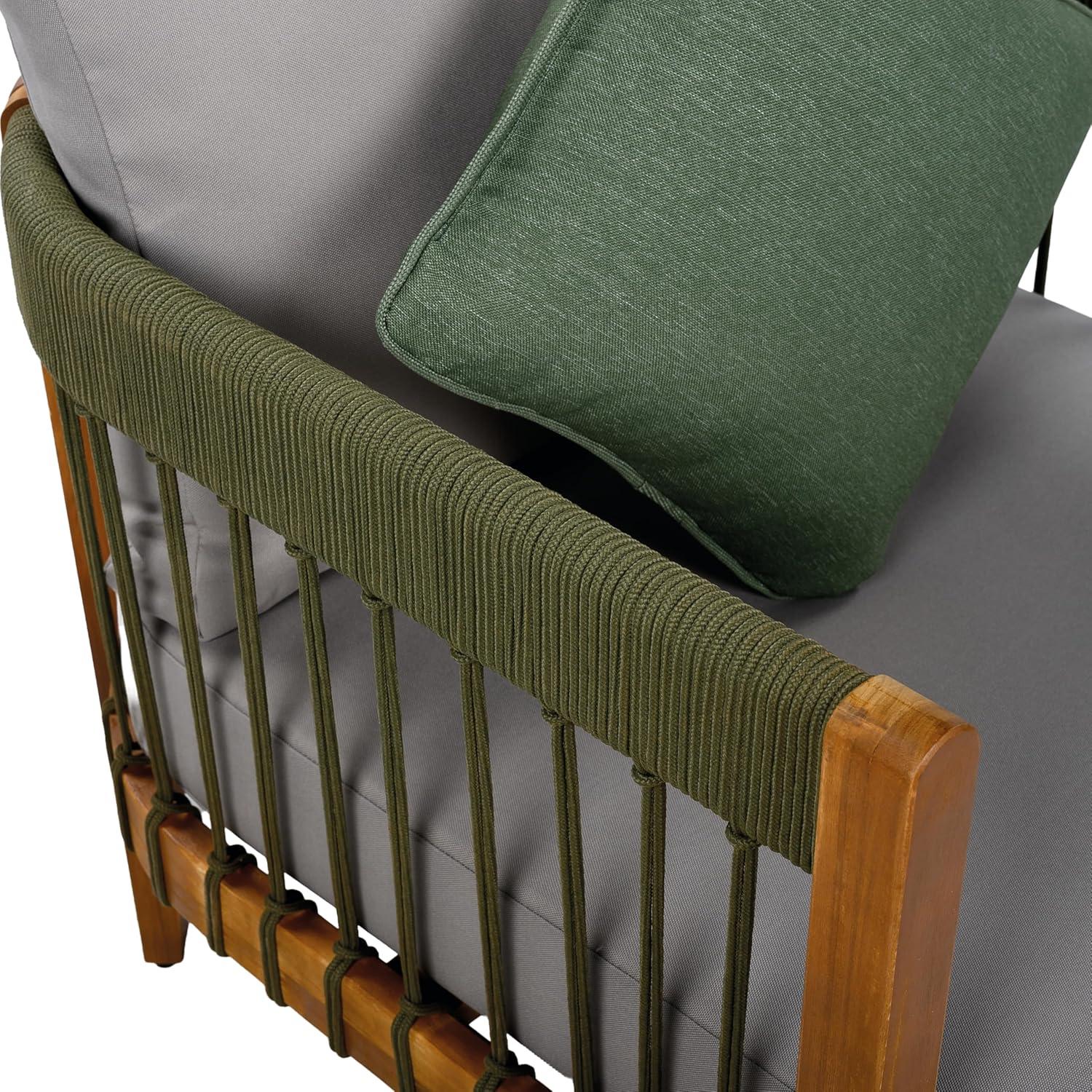 image:imageChristopher Knight Home Vinny Outdoor Accent Chair Acacia Wood Club Chair Handwoven Rope Armchair with Removable Cushions Comfort Seating Single Reading Sofa for Garden Backyard Porch GreenBeigeGreengrey