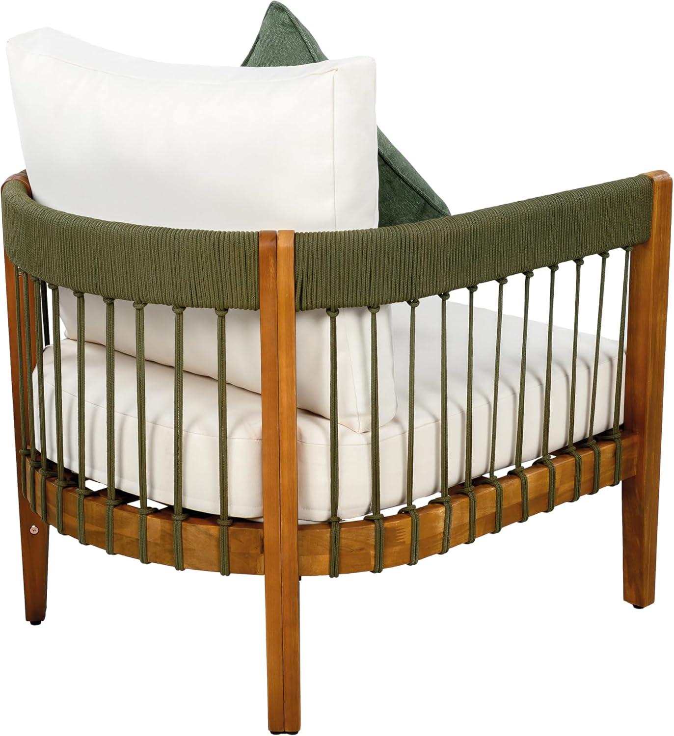 image:imageChristopher Knight Home Vinny Outdoor Accent Chair Acacia Wood Club Chair Handwoven Rope Armchair with Removable Cushions Comfort Seating Single Reading Sofa for Garden Backyard Porch GreenBeigeGreenbeige