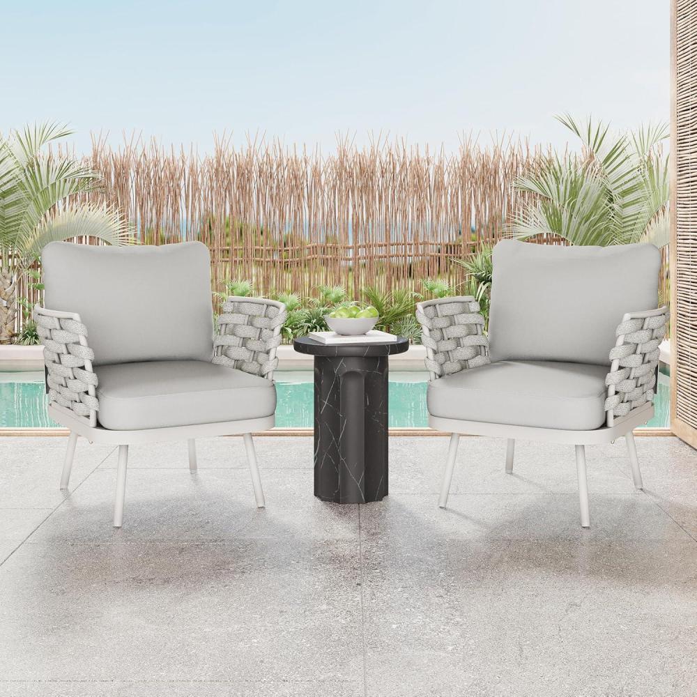 image:imageChristopher Knight Home Camber Set of 2 Outdoor Club Chair with Cushion Metal Lounge Chair Outdoor Patio Furniture Set for 2 Comfy Reating Armchair for Garden Backyard GreyWhitegrey