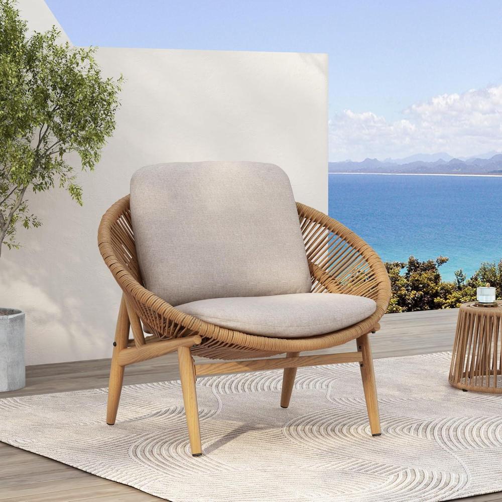 image:imageChristopher Knight Home Cyril Outdoor Papasan Chair with Cushion Wicker Egg Chair with Removable Cushion PE Wicker Chaise Lounge Chair Patio Furniture Set for GardenBackyard BrownBeigeBrownbeige
