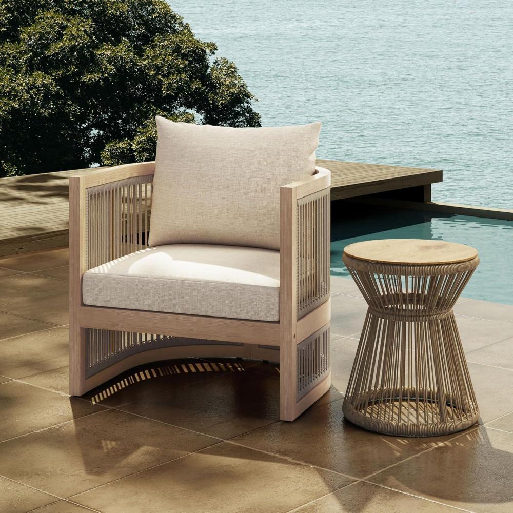 image:imageChristopher Knight Home Faine Acacia Wood Outdoor Club Chair Patio Accent Chair with Removable Cushion Curved Backrest Comfy Reading Chair Wooden Single Lounge Sofa Light TeakBeige