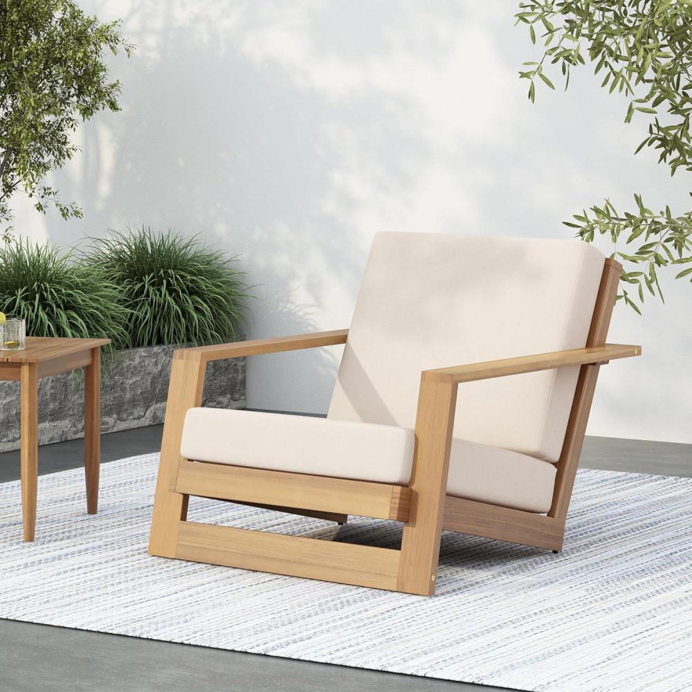 image:imageChristopher Knight Home Fayah Acacia Wood Lounge Chair Outdoor Wooden Patio Armchair for Lounging Patio Furniture Single Sofa Chair GardenPoolside Comfy Reading Chair with CushionLight TeakBeige