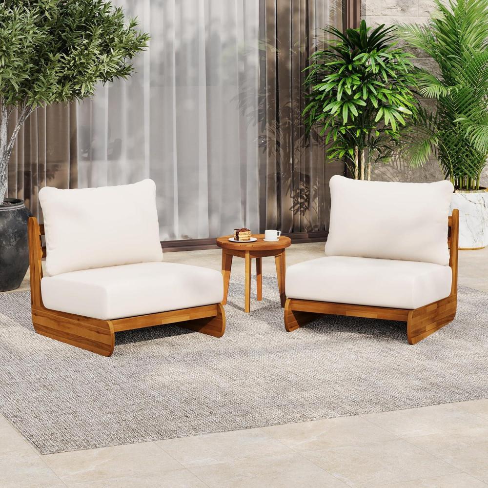 image:imageChristopher Knight Home Hopi Set of 2 Outdoor Club Chair with Water Resistant Acacia Wood Lounge Chair Outdoor Patio Low Profile Accent Chairs Comfy Reading Chairs for Garden Backyard Teak GreenTeak Beige