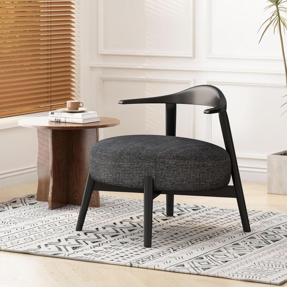 image:imageChristopher Knight Home Ipomoea Low Back Accent Chair Living Room Lounge Chair Comfy Chair for Bedroom Wooden Side Chair with Armrest Reading Chair with Soft Fabric Cushion BeigeBlackBlack