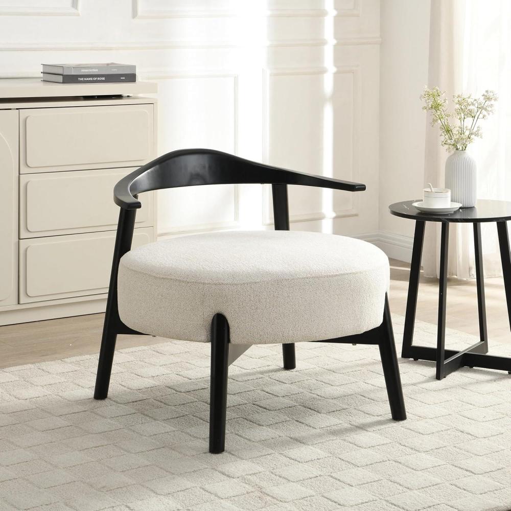 image:imageChristopher Knight Home Ipomoea Low Back Accent Chair Living Room Lounge Chair Comfy Chair for Bedroom Wooden Side Chair with Armrest Reading Chair with Soft Fabric Cushion BeigeBlackBeigeblack